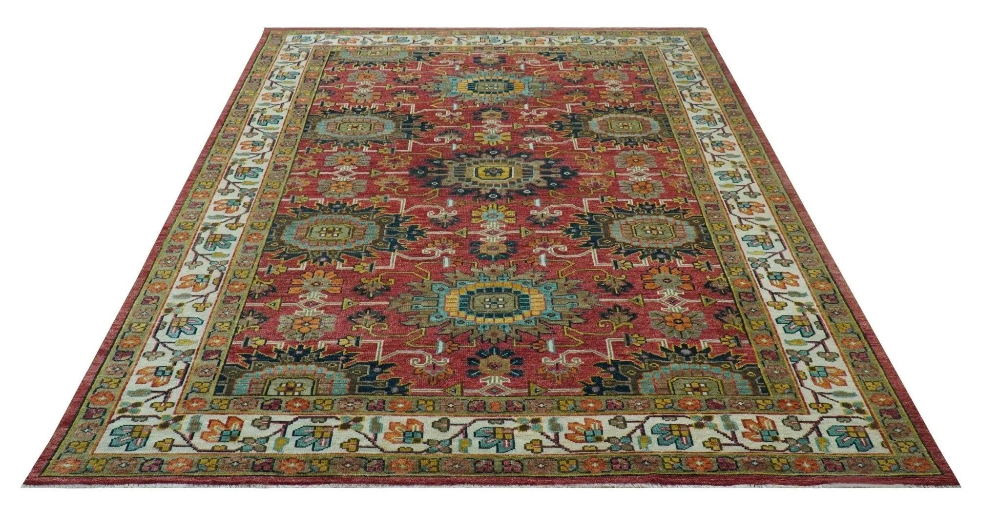 Custom Made Traditional Motifs Design Rust And Ivory Hand Knotted Wool Rug - The Rug Decor