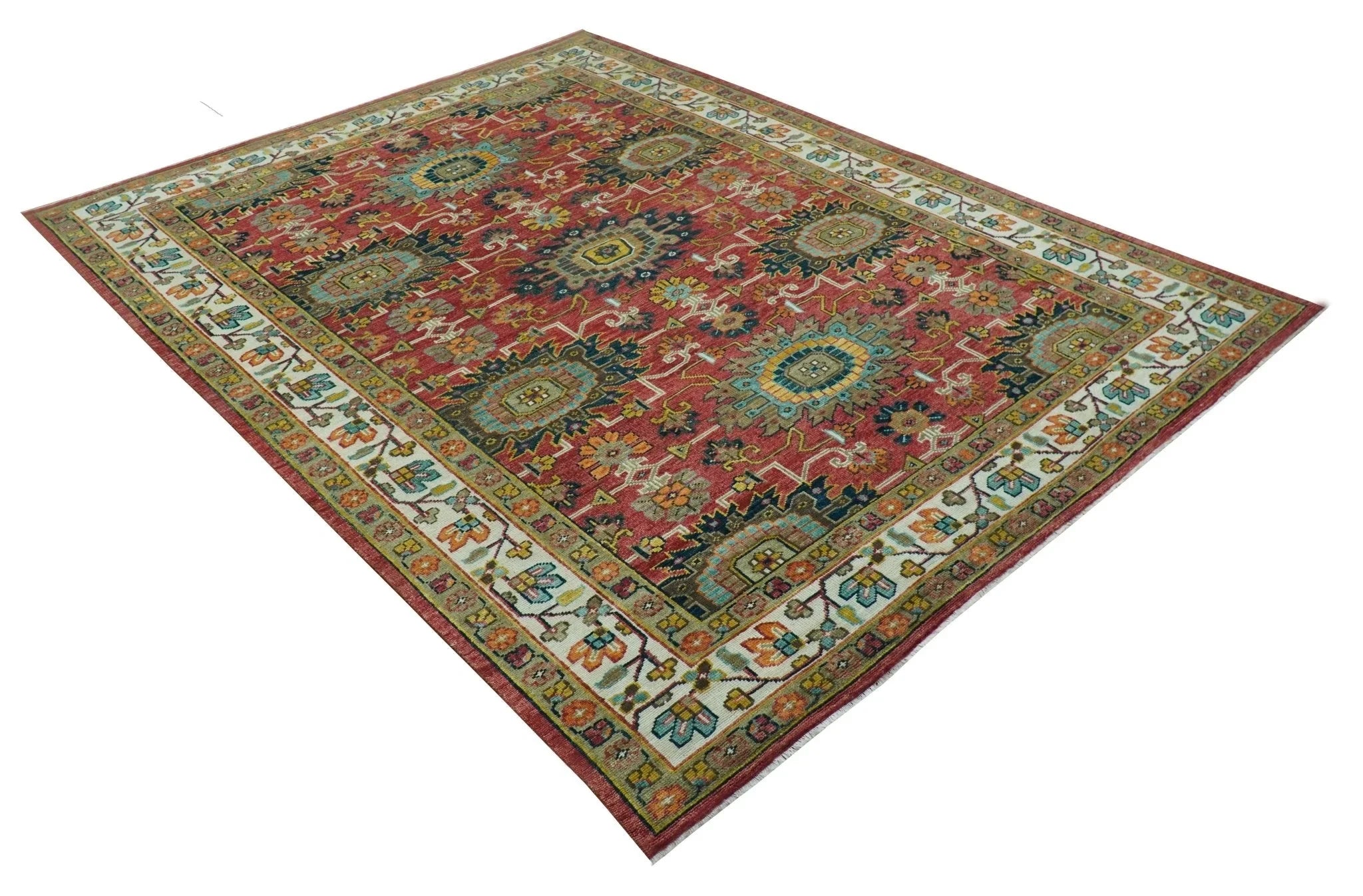 Custom Made Traditional Motifs Design Rust And Ivory Hand Knotted Wool Rug - The Rug Decor