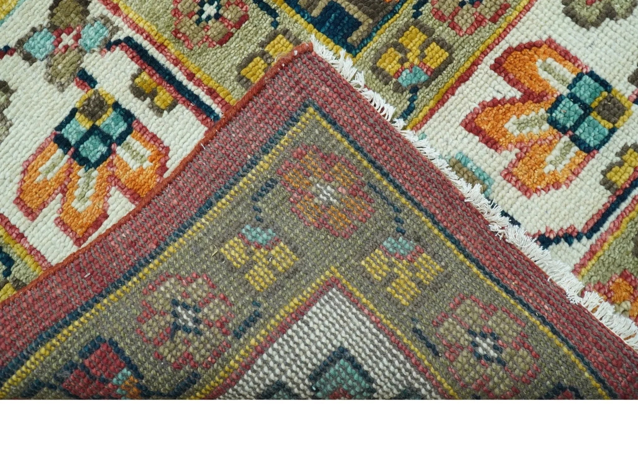 Custom Made Traditional Motifs Design Rust And Ivory Hand Knotted Wool Rug - The Rug Decor