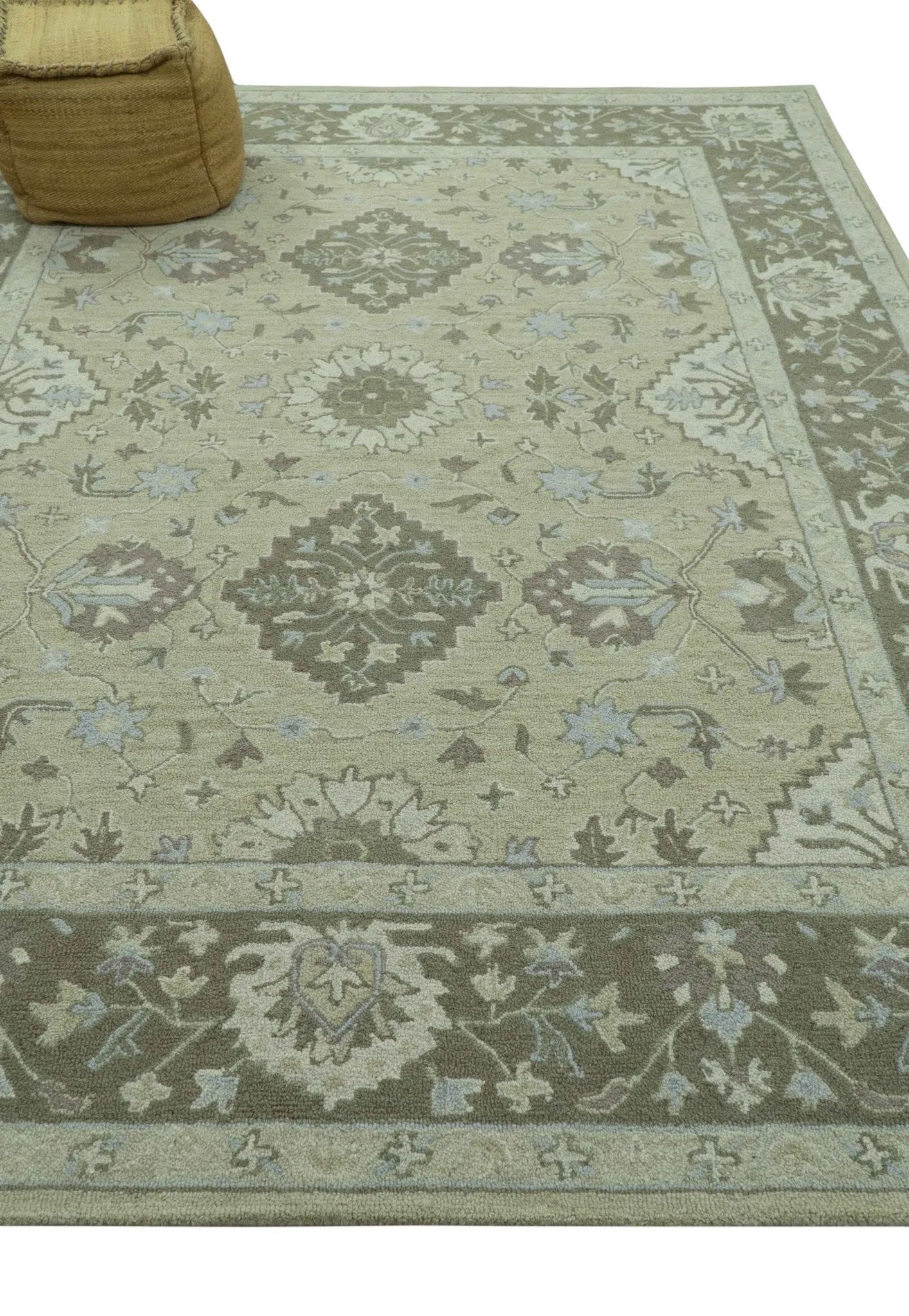 Custom Made Traditional Oriental Design Earthy Beige Hand - Tufted Wool Area Rug - The Rug Decor