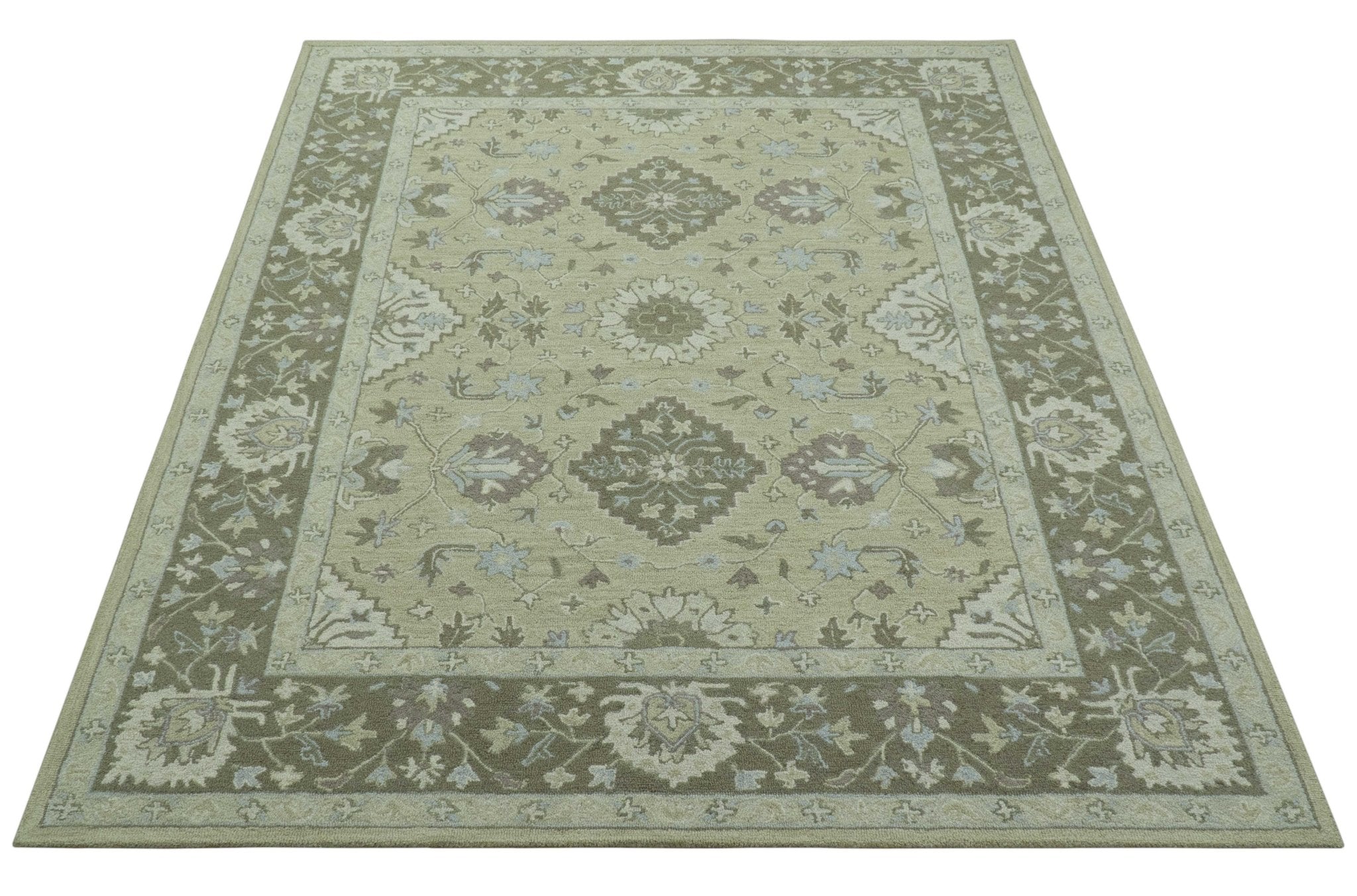 Custom Made Traditional Oriental Design Earthy Beige Hand - Tufted Wool Area Rug - The Rug Decor