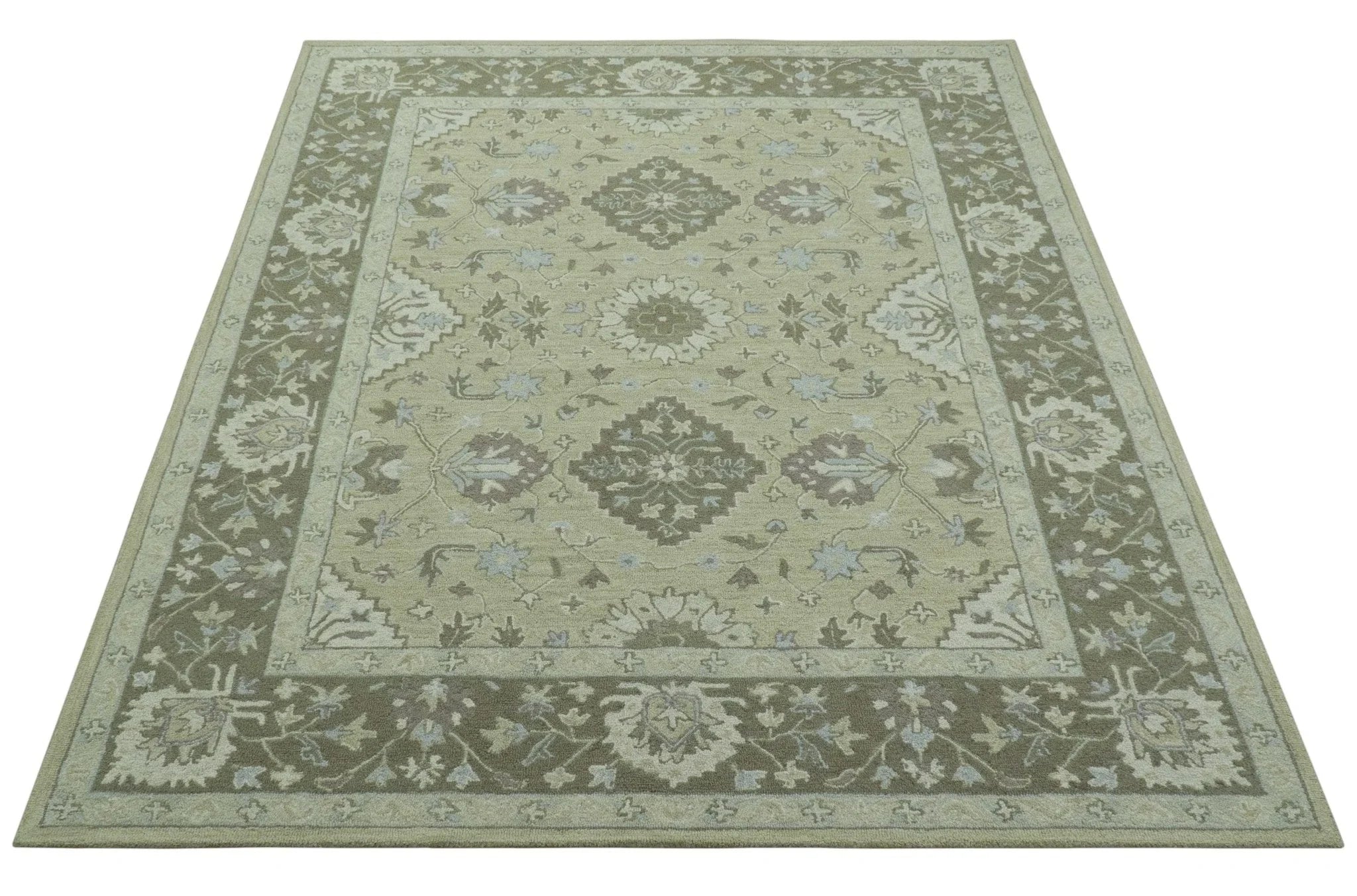 Custom Made Traditional Oriental Design Earthy Beige Hand - Tufted Wool Area Rug - The Rug Decor