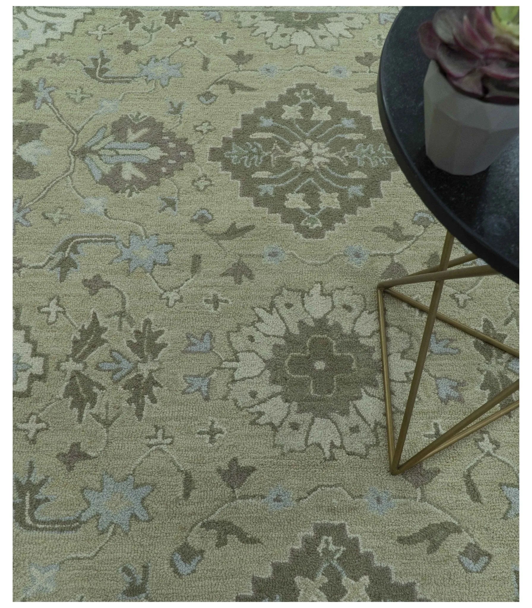 Custom Made Traditional Oriental Design Earthy Beige Hand - Tufted Wool Area Rug - The Rug Decor