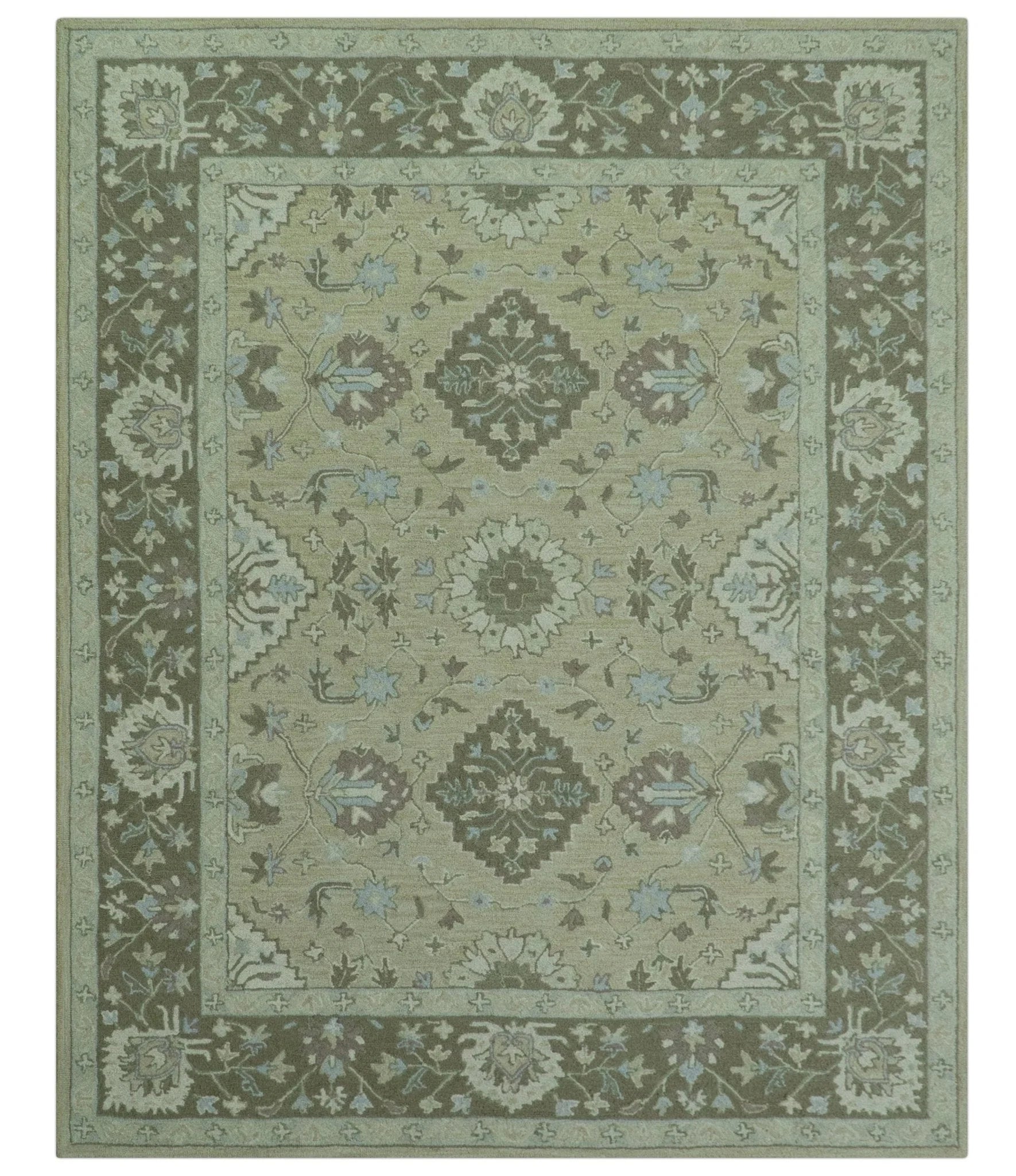 Custom Made Traditional Oriental Design Earthy Beige Hand - Tufted Wool Area Rug - The Rug Decor