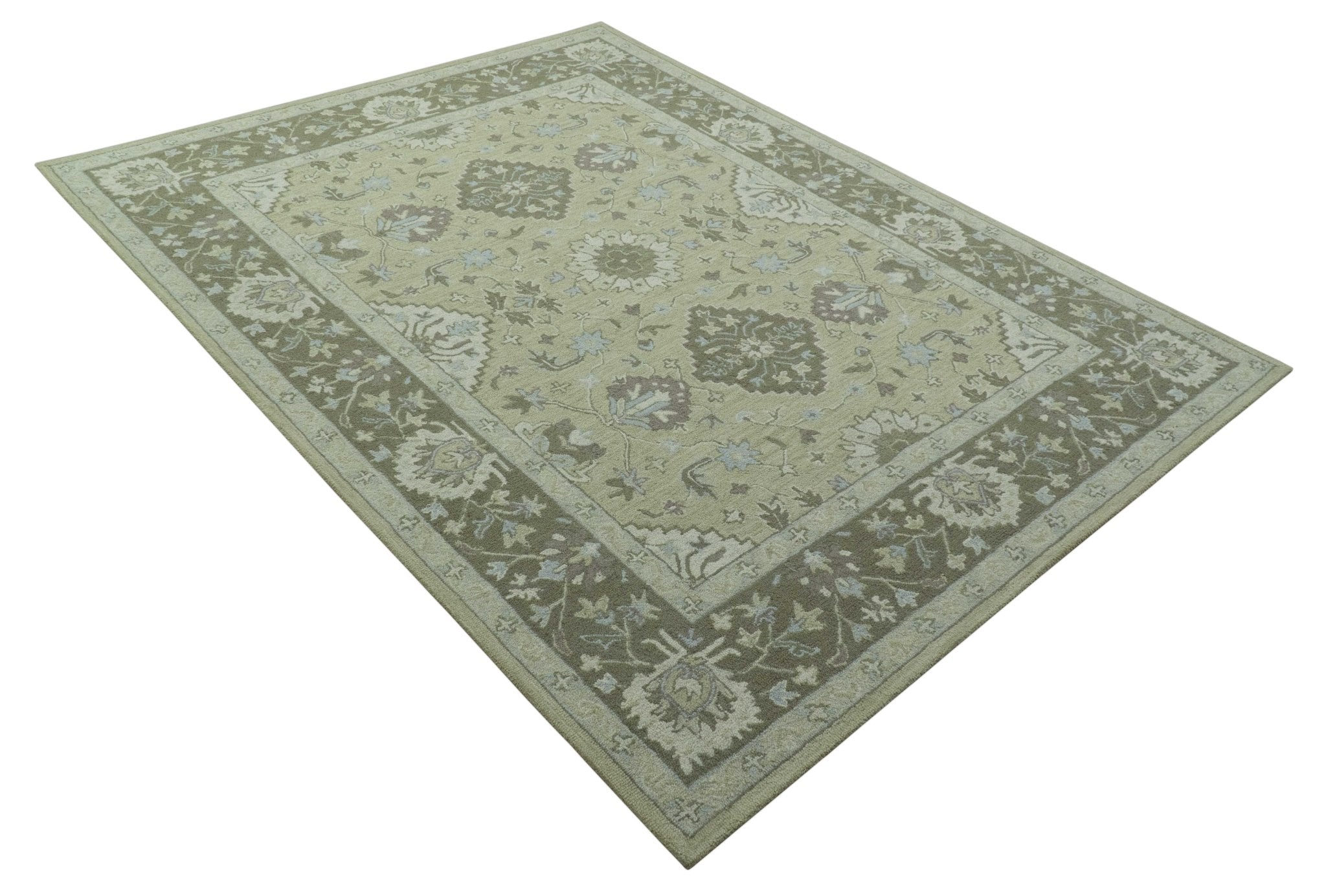 Custom Made Traditional Oriental Design Earthy Beige Hand - Tufted Wool Area Rug - The Rug Decor