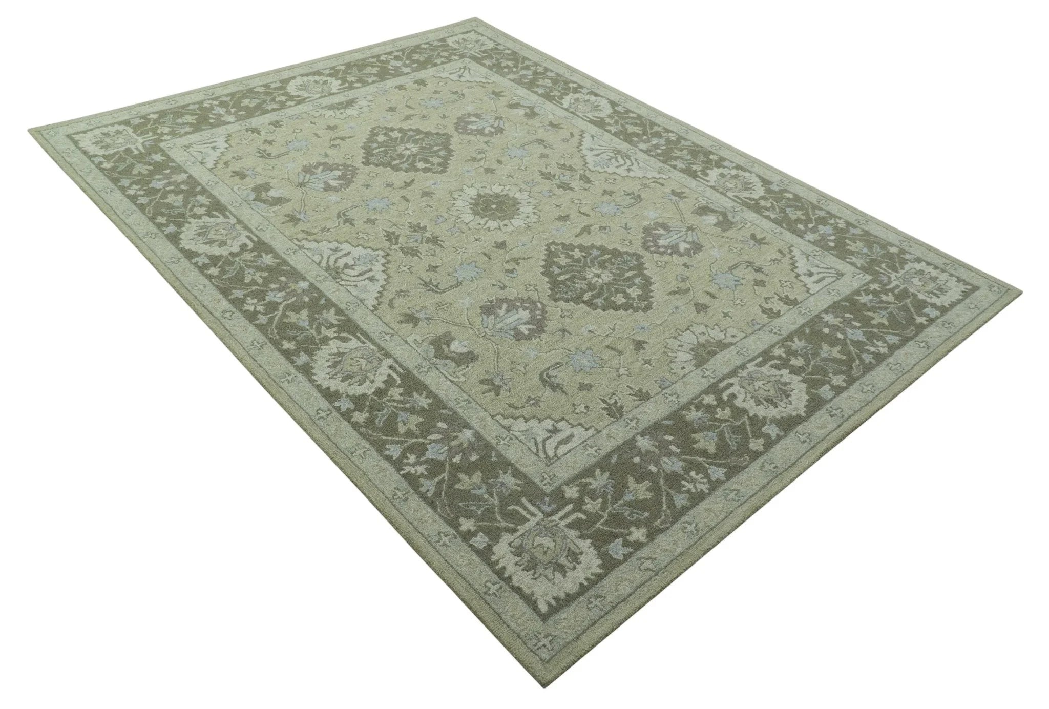 Custom Made Traditional Oriental Design Earthy Beige Hand - Tufted Wool Area Rug - The Rug Decor