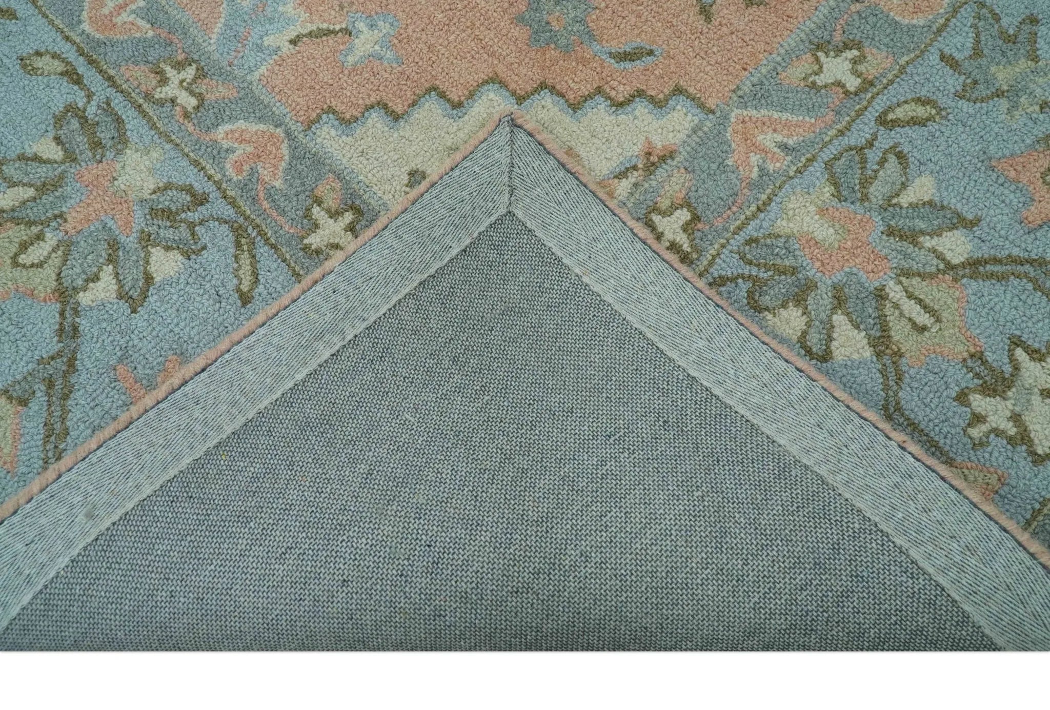 Custom Made Traditional Oriental Design Pink And Blue Hand Tufted Wool Area Rug - The Rug Decor