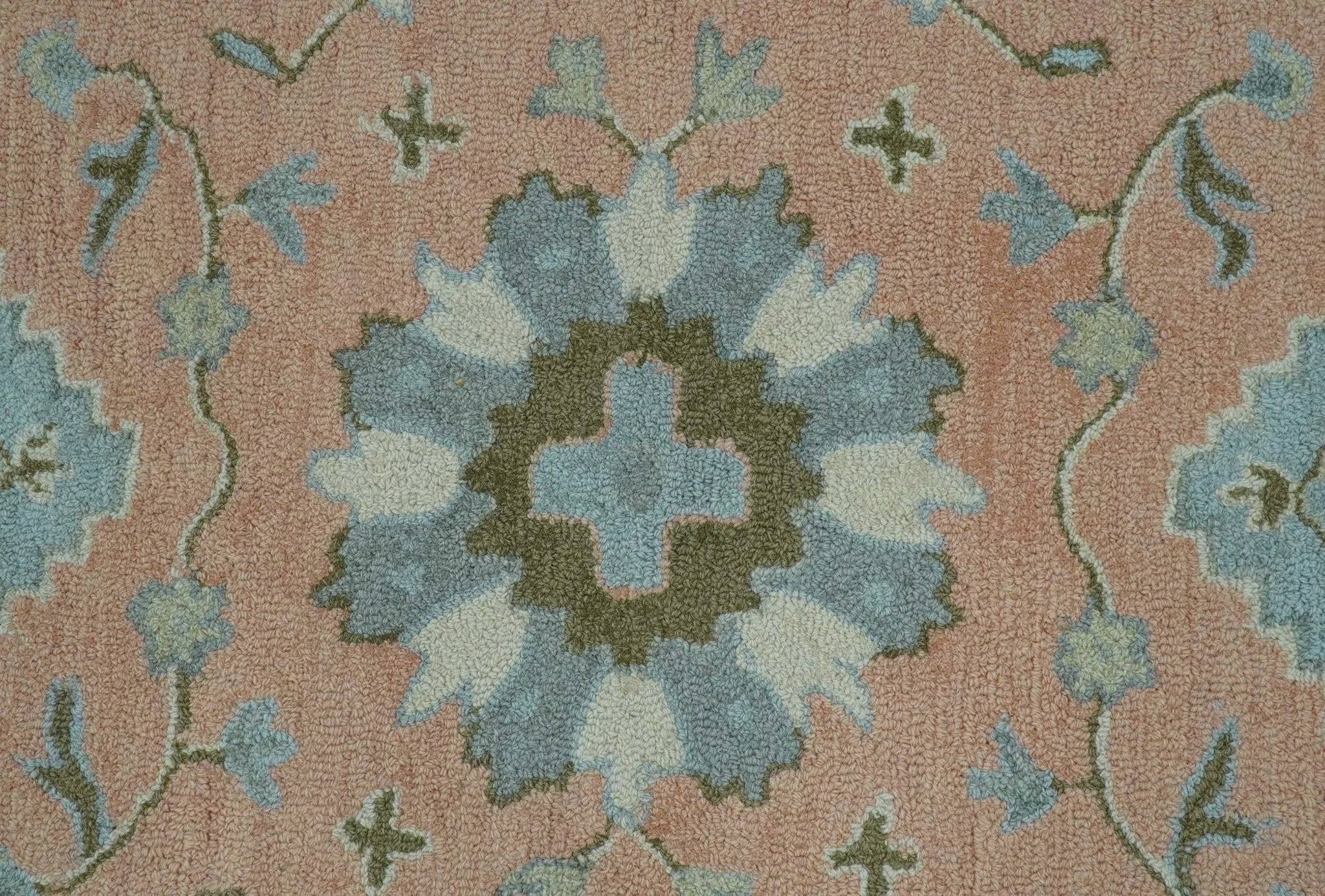 Custom Made Traditional Oriental Design Pink And Blue Hand Tufted Wool Area Rug - The Rug Decor