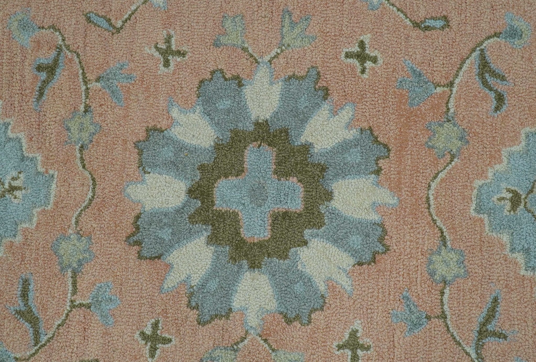 Custom Made Traditional Oriental Design Pink And Blue Hand Tufted Wool Area Rug