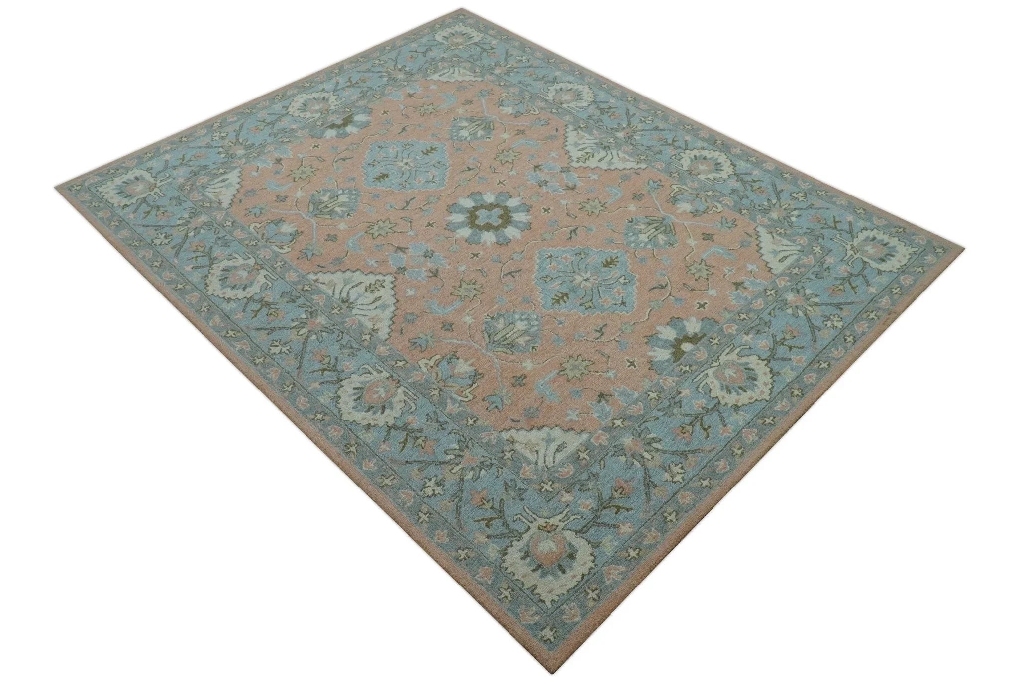 Custom Made Traditional Oriental Design Pink And Blue Hand Tufted Wool Area Rug - The Rug Decor