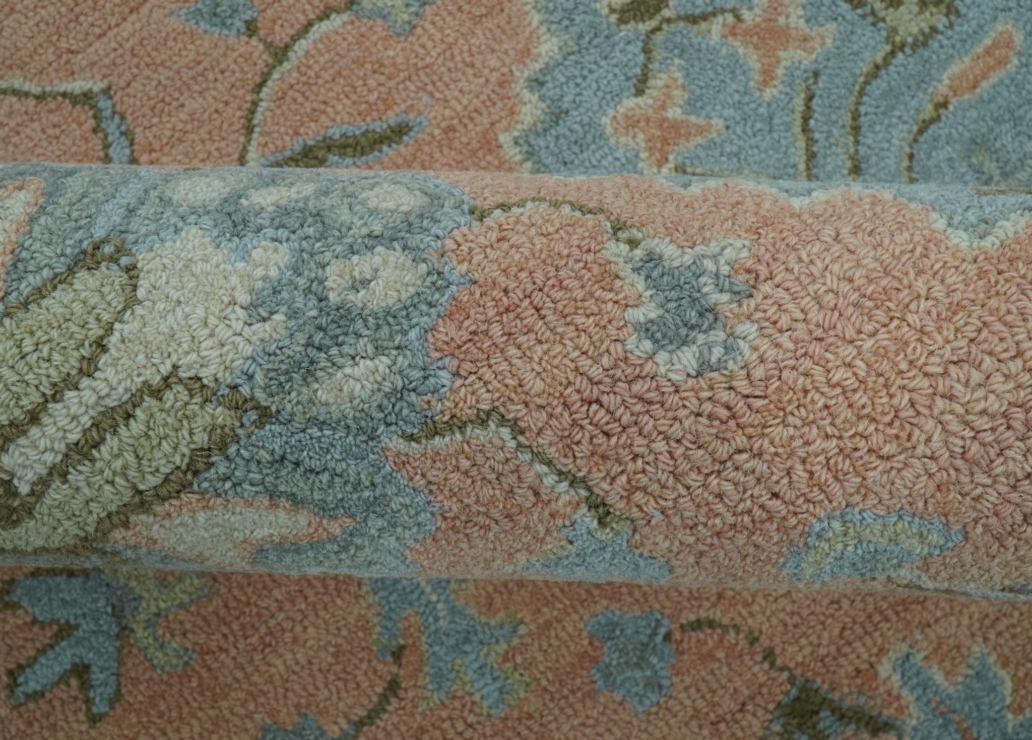 Custom Made Traditional Oriental Design Pink And Blue Hand Tufted Wool Area Rug - The Rug Decor