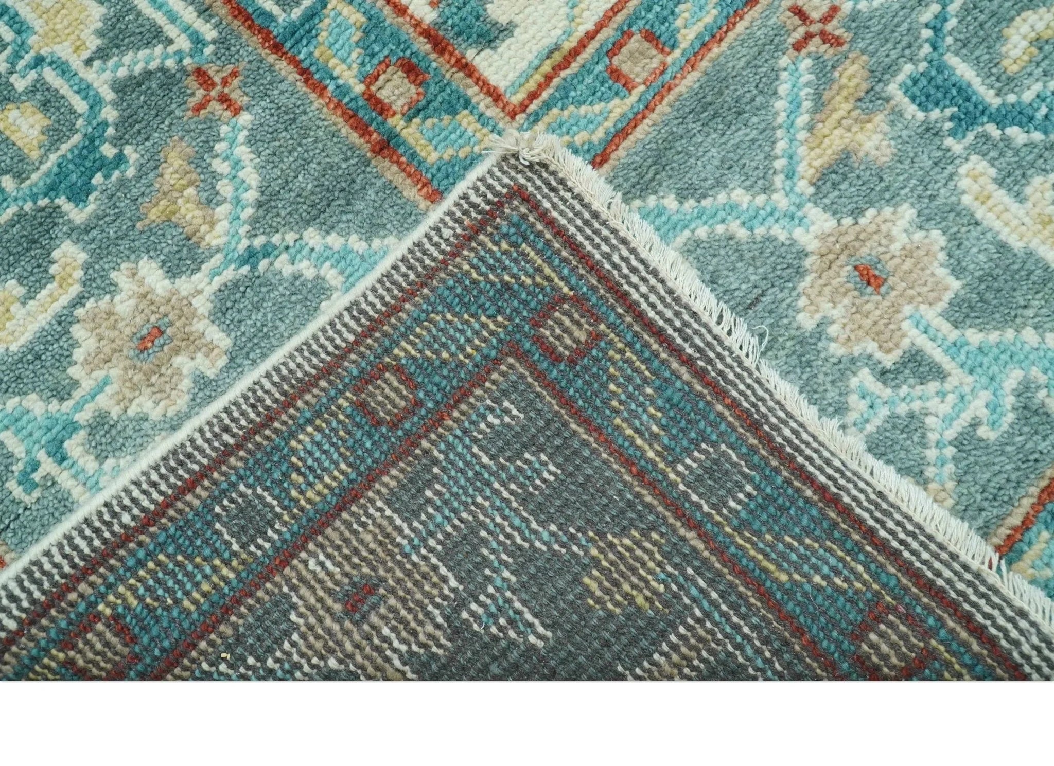 Custom Made Traditional Oriental Oushak Ivory And Blue Hand Knotted Wool Rug - The Rug Decor