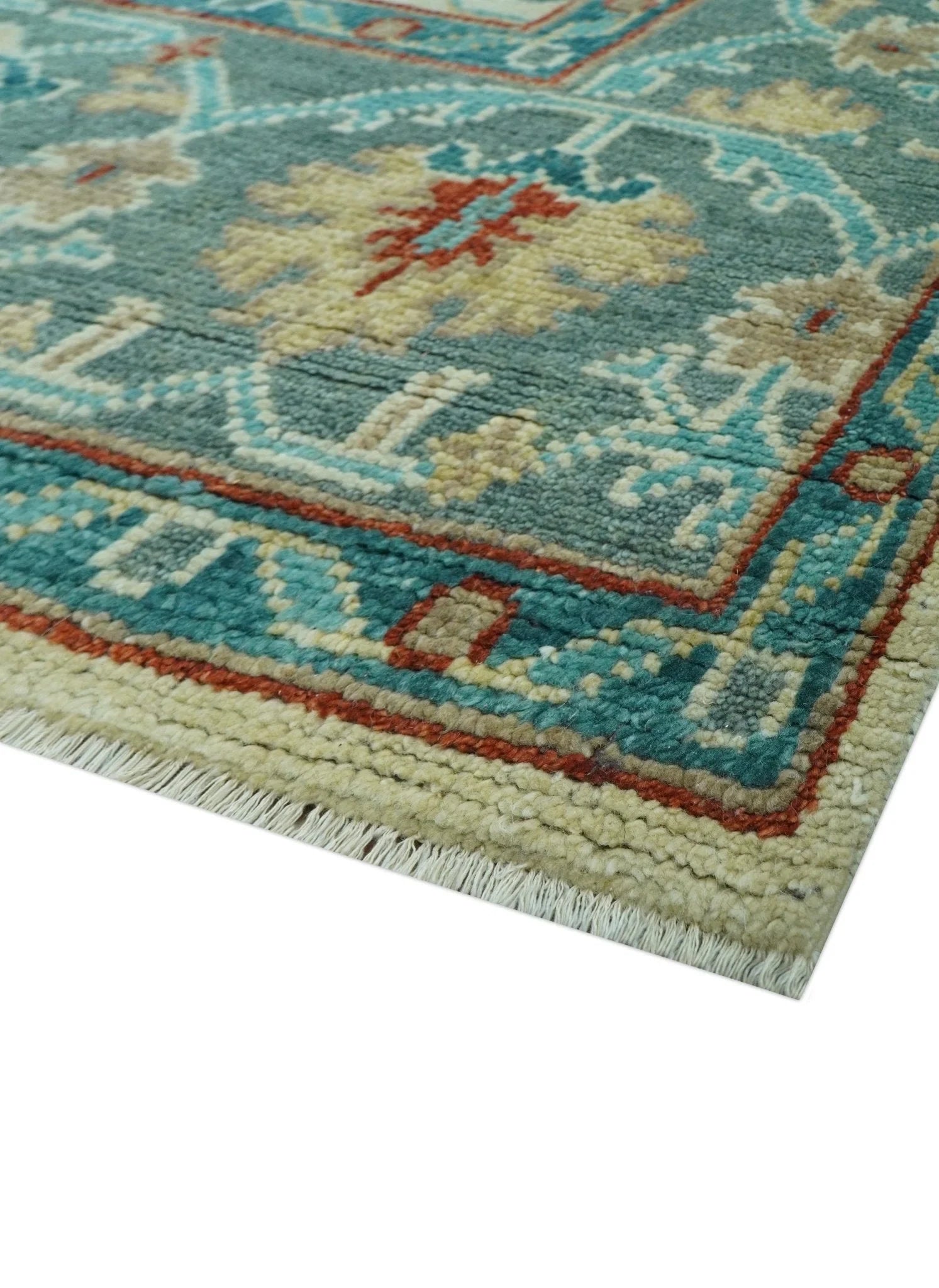 Custom Made Traditional Oriental Oushak Ivory And Blue Hand Knotted Wool Rug - The Rug Decor