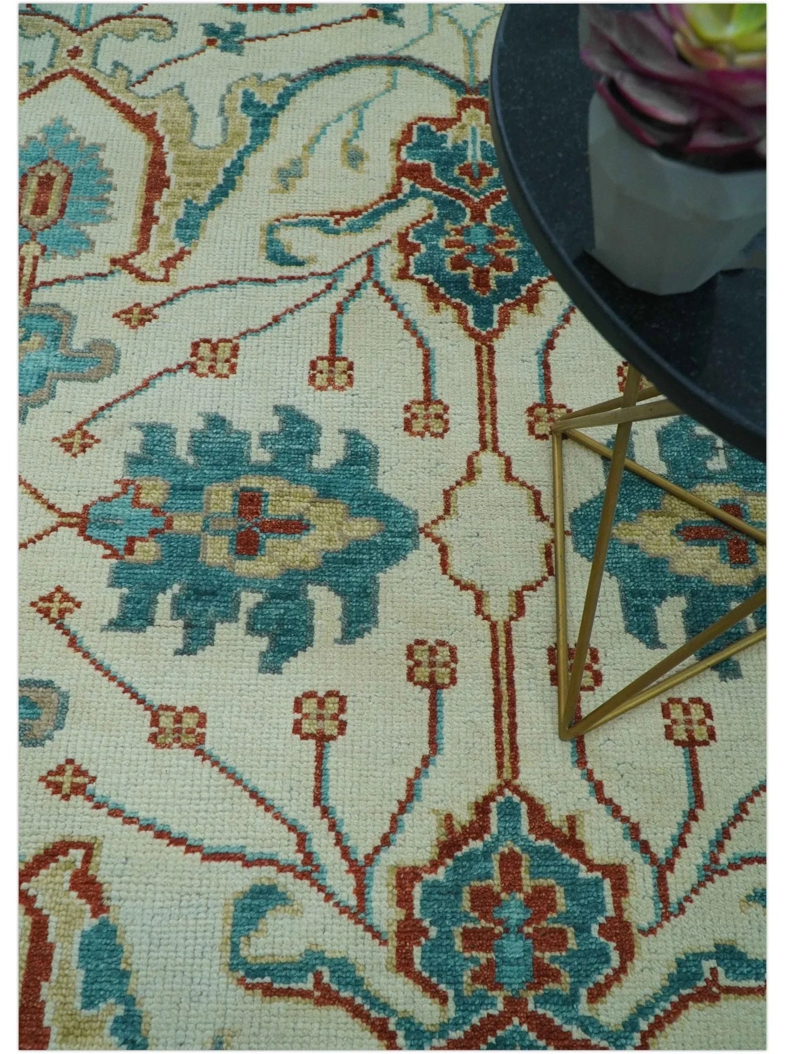 Custom Made Traditional Oriental Oushak Ivory And Blue Hand Knotted Wool Rug - The Rug Decor