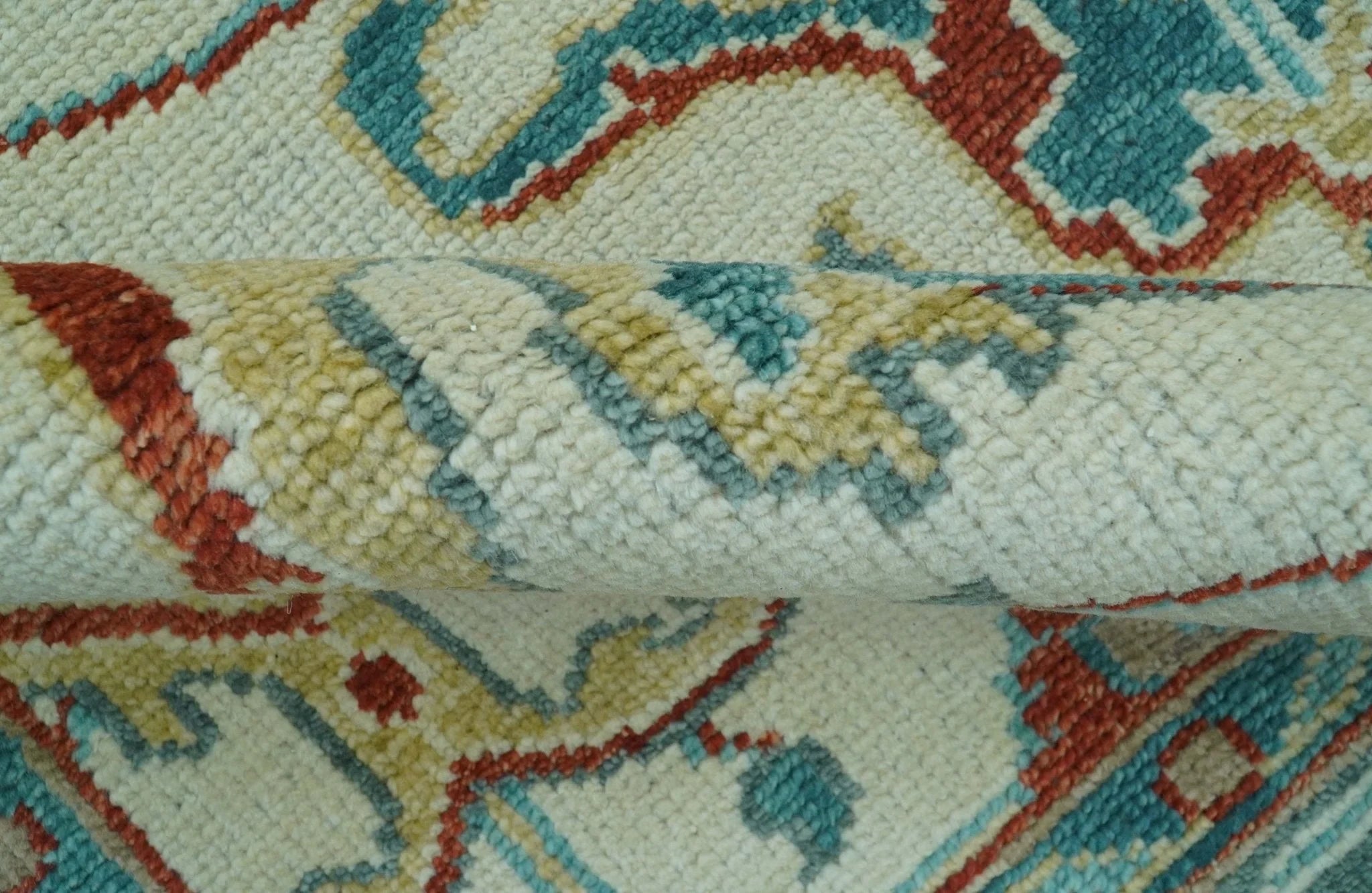 Custom Made Traditional Oriental Oushak Ivory And Blue Hand Knotted Wool Rug - The Rug Decor