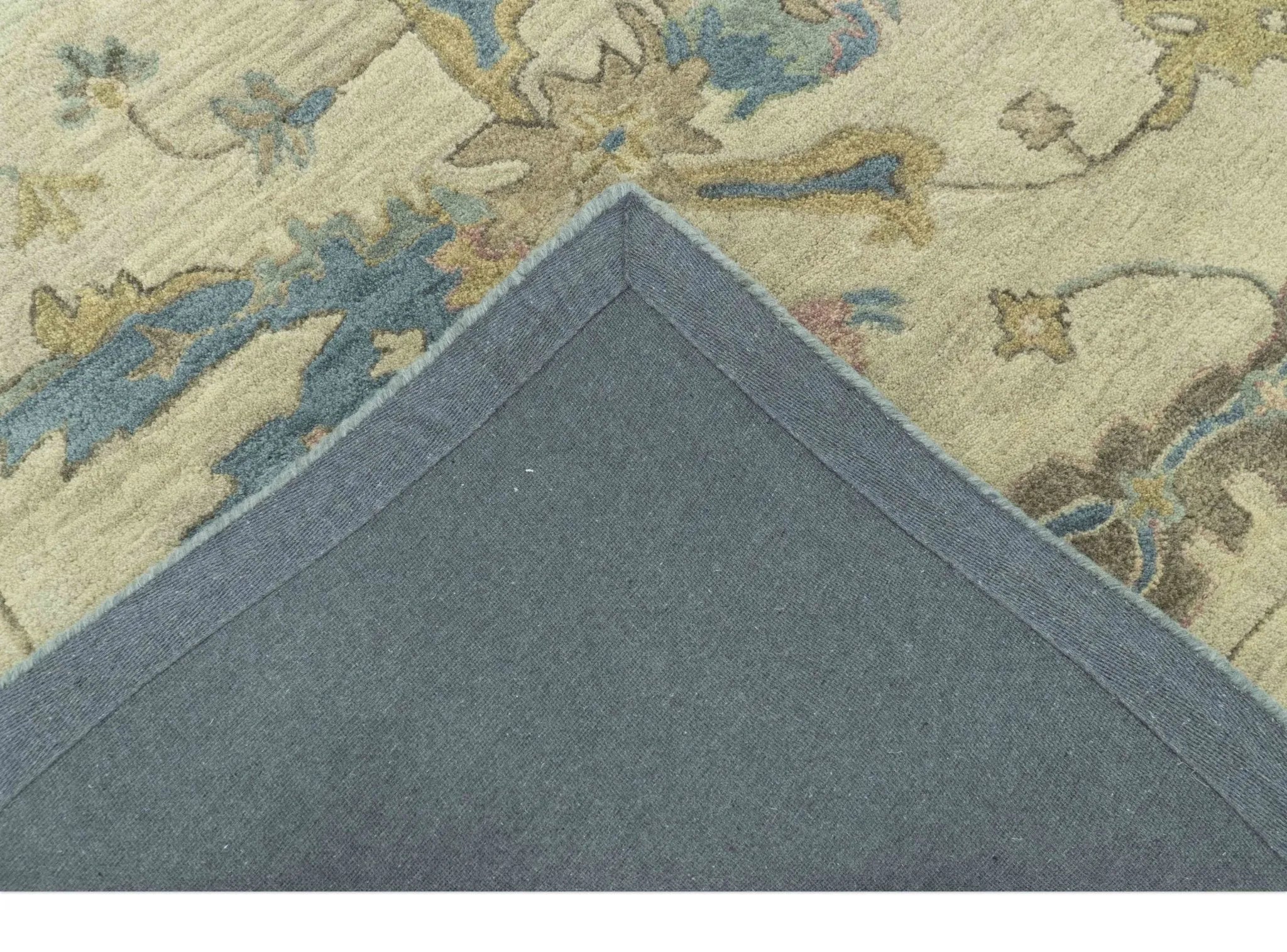 Custom Made Traditional Oushak Design Beige And Blue Hand Tufted Wool Area Rug - The Rug Decor