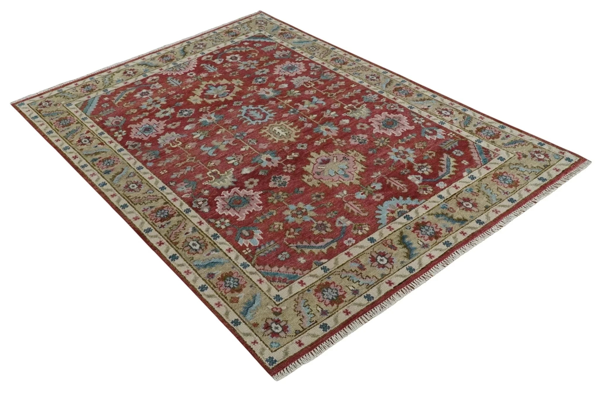 Custom Made Traditional Oushak Rust, Beige and Teal Hand knotted wool Area Rug - The Rug Decor