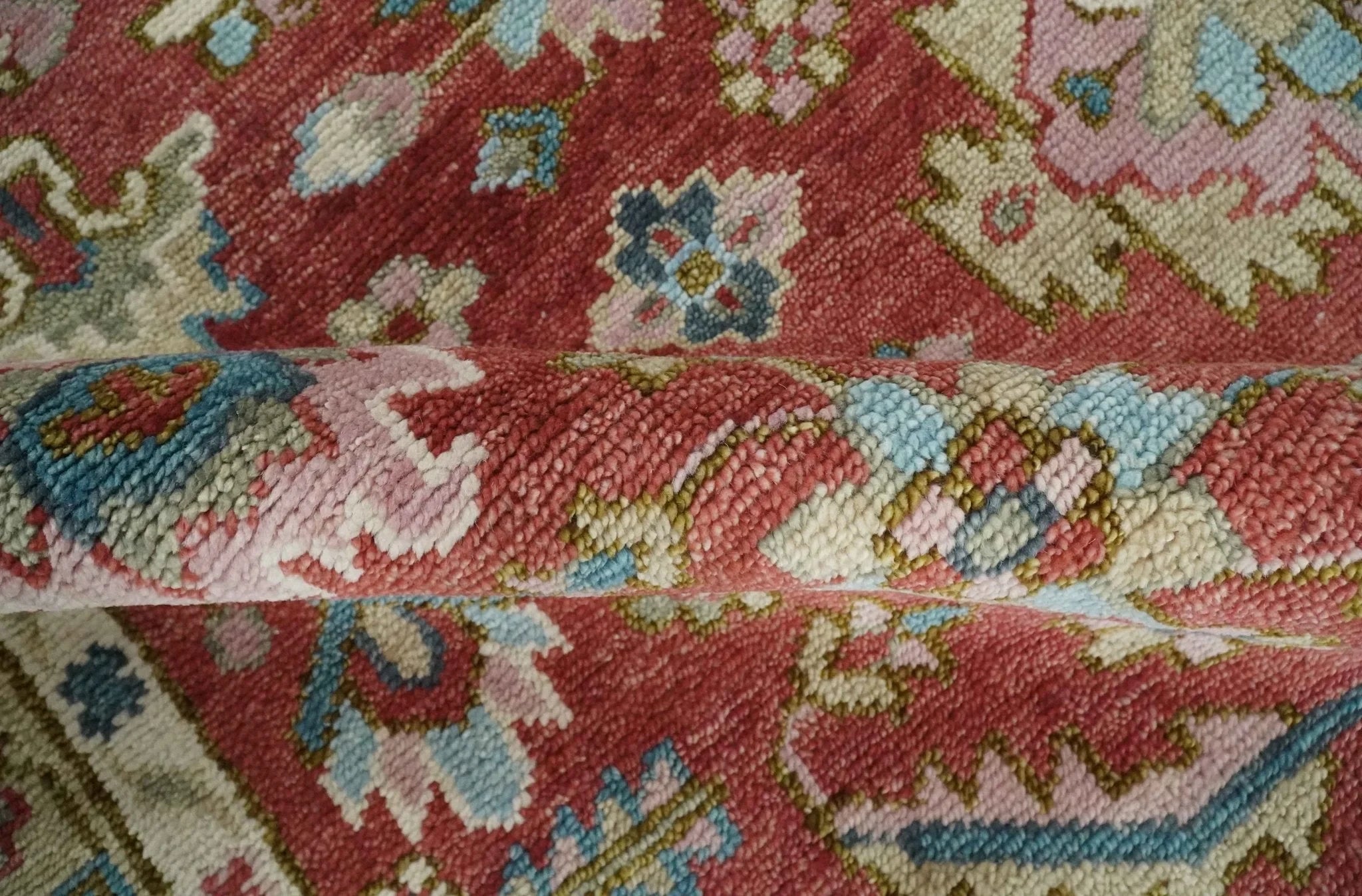 Custom Made Traditional Oushak Rust, Beige and Teal Hand knotted wool Area Rug - The Rug Decor