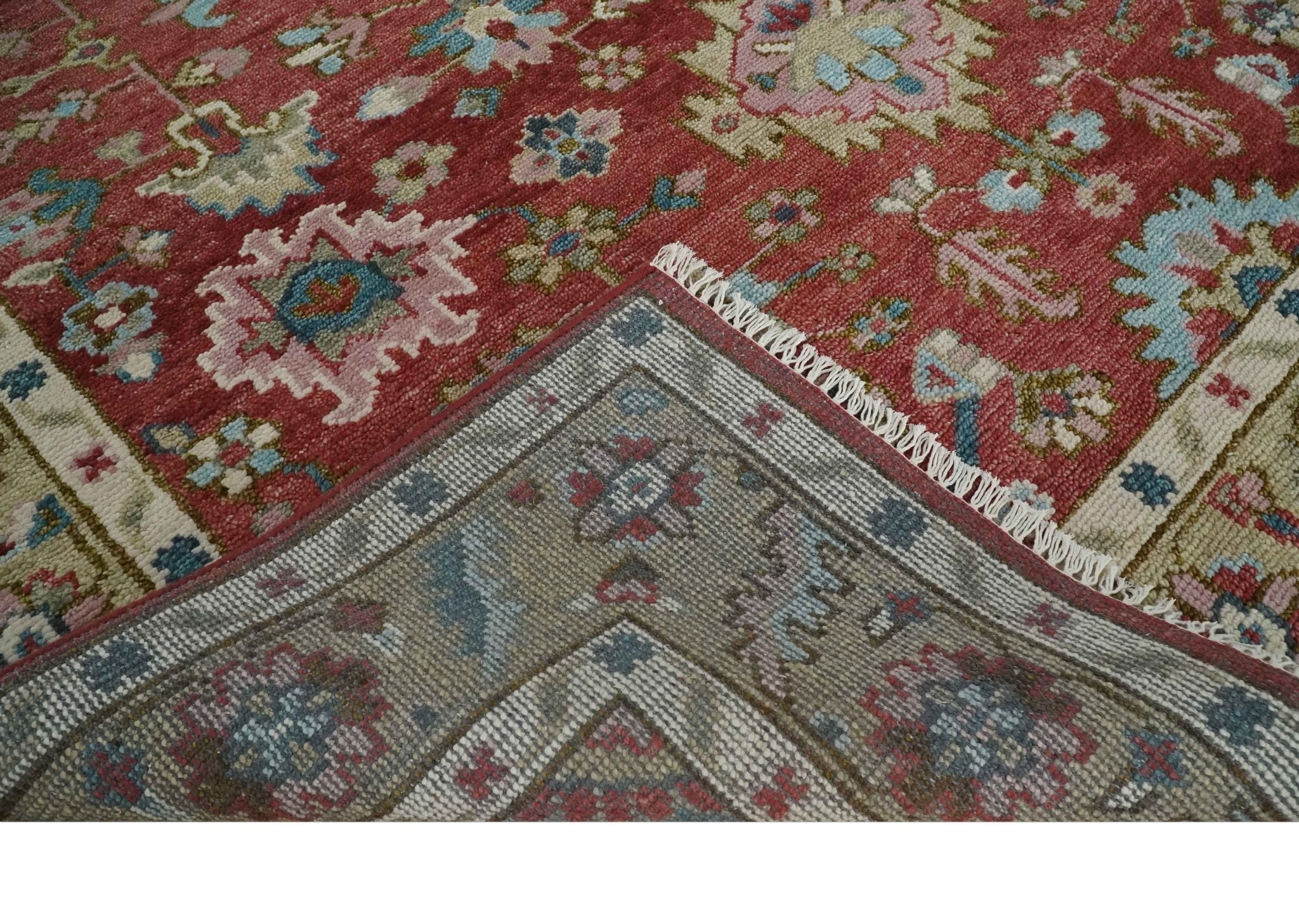 Custom Made Traditional Oushak Rust, Beige and Teal Hand knotted wool Area Rug - The Rug Decor