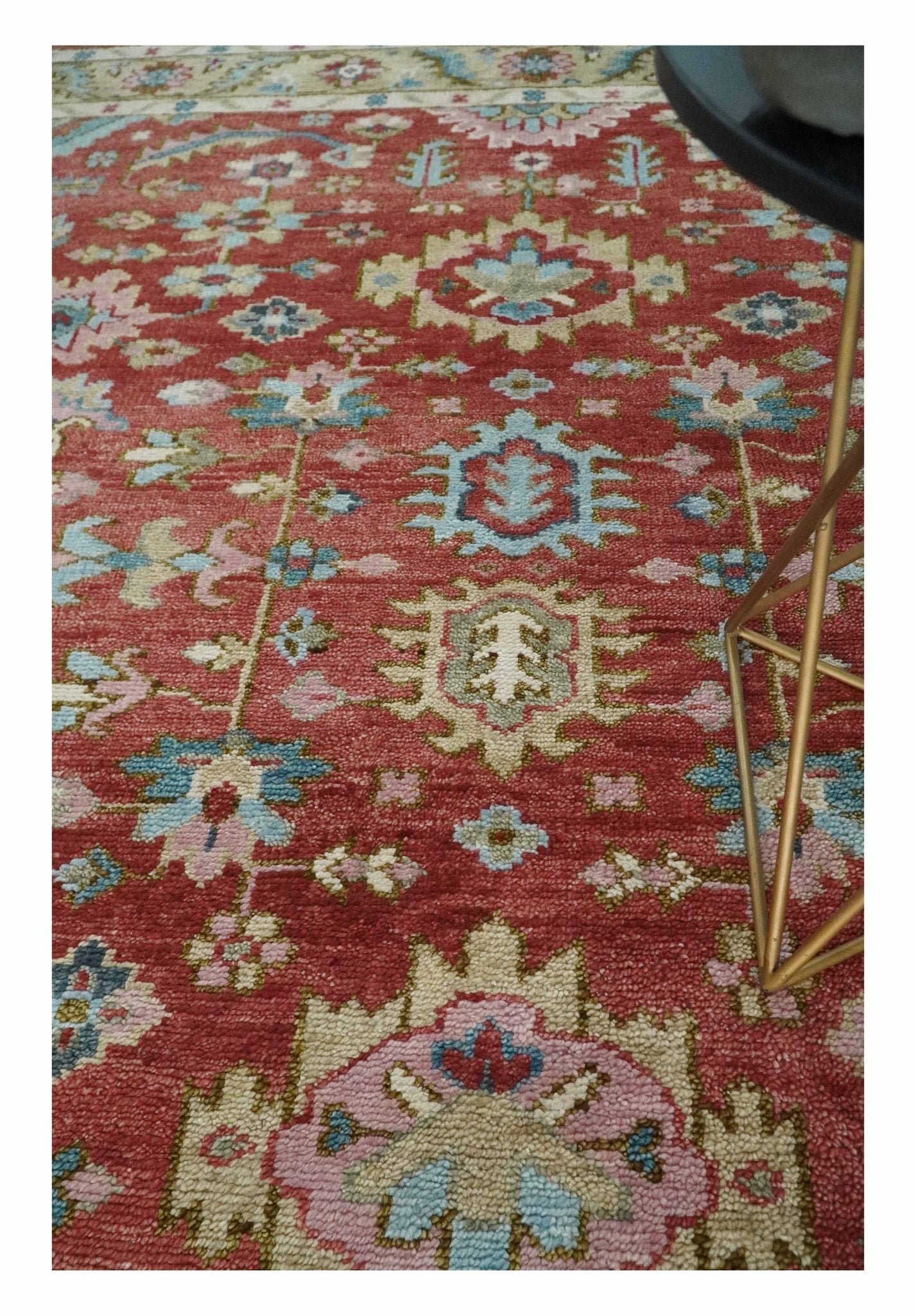 Custom Made Traditional Oushak Rust, Beige and Teal Hand knotted wool Area Rug - The Rug Decor