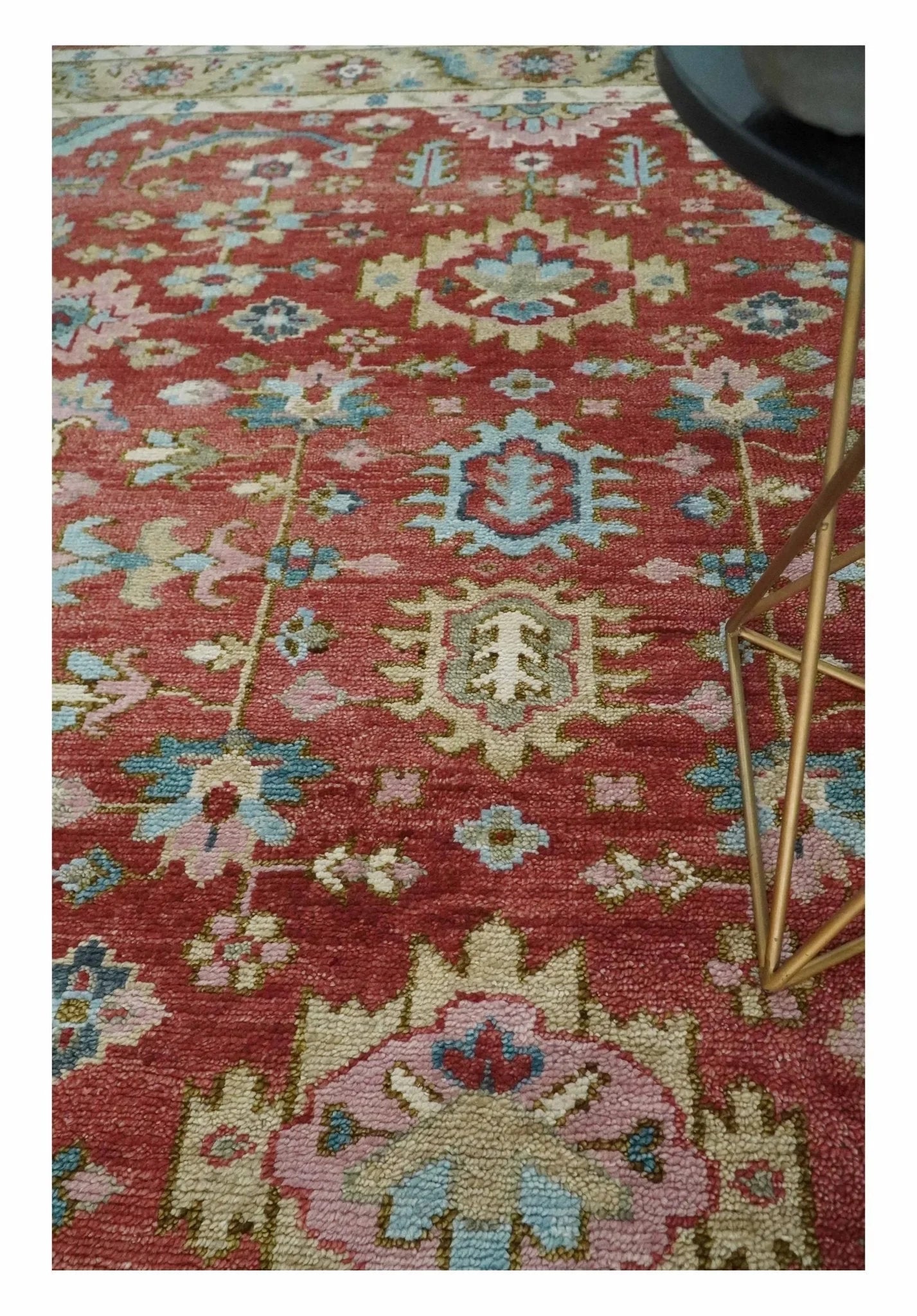 Custom Made Traditional Oushak Rust, Beige and Teal Hand knotted wool Area Rug - The Rug Decor