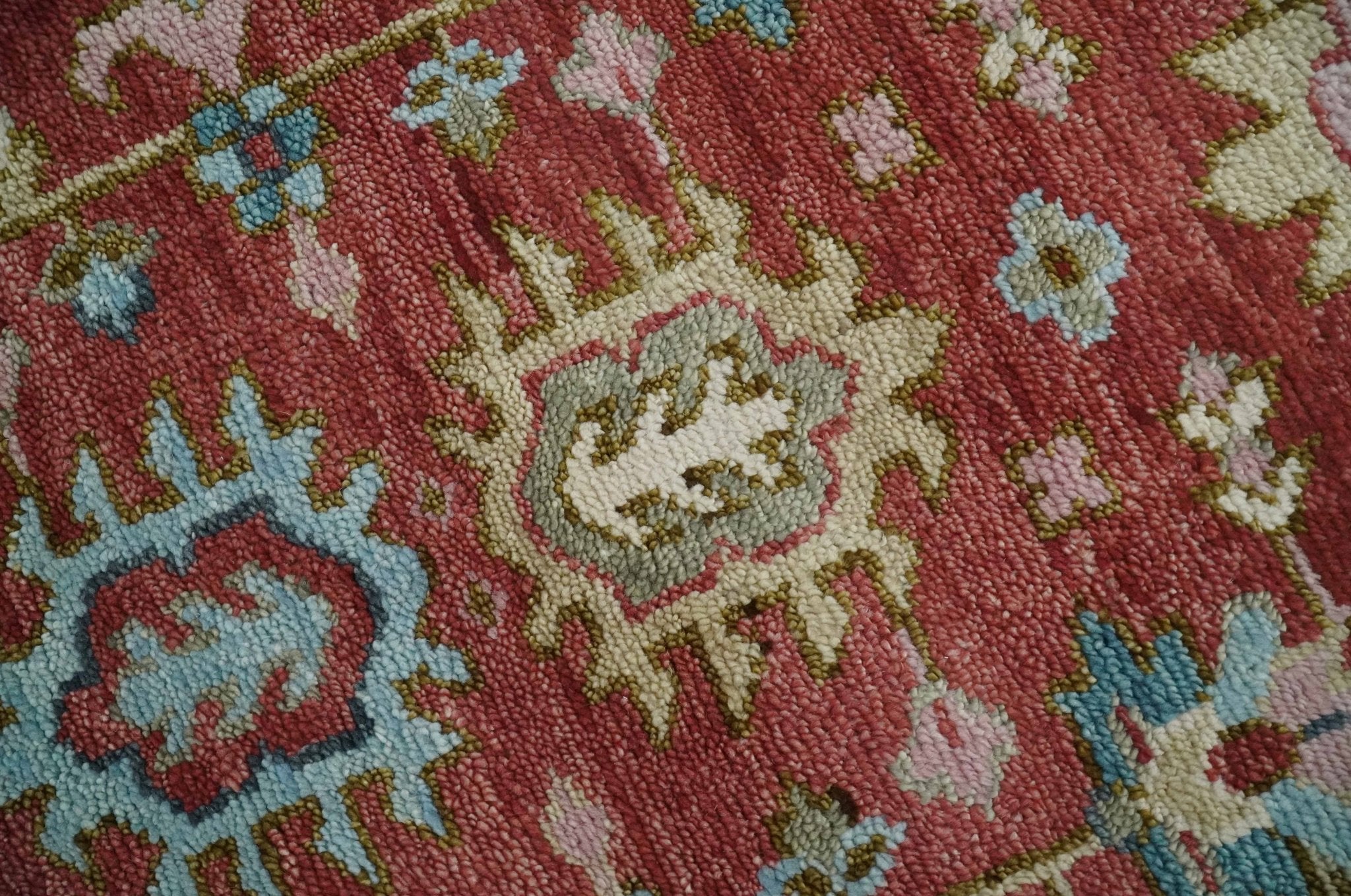 Custom Made Traditional Oushak Rust, Beige and Teal Hand knotted wool Area Rug - The Rug Decor