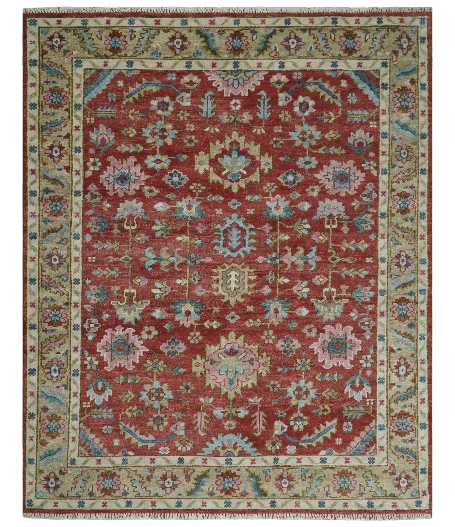 Custom Made Traditional Oushak Rust, Beige and Teal Hand knotted wool Area Rug - The Rug Decor