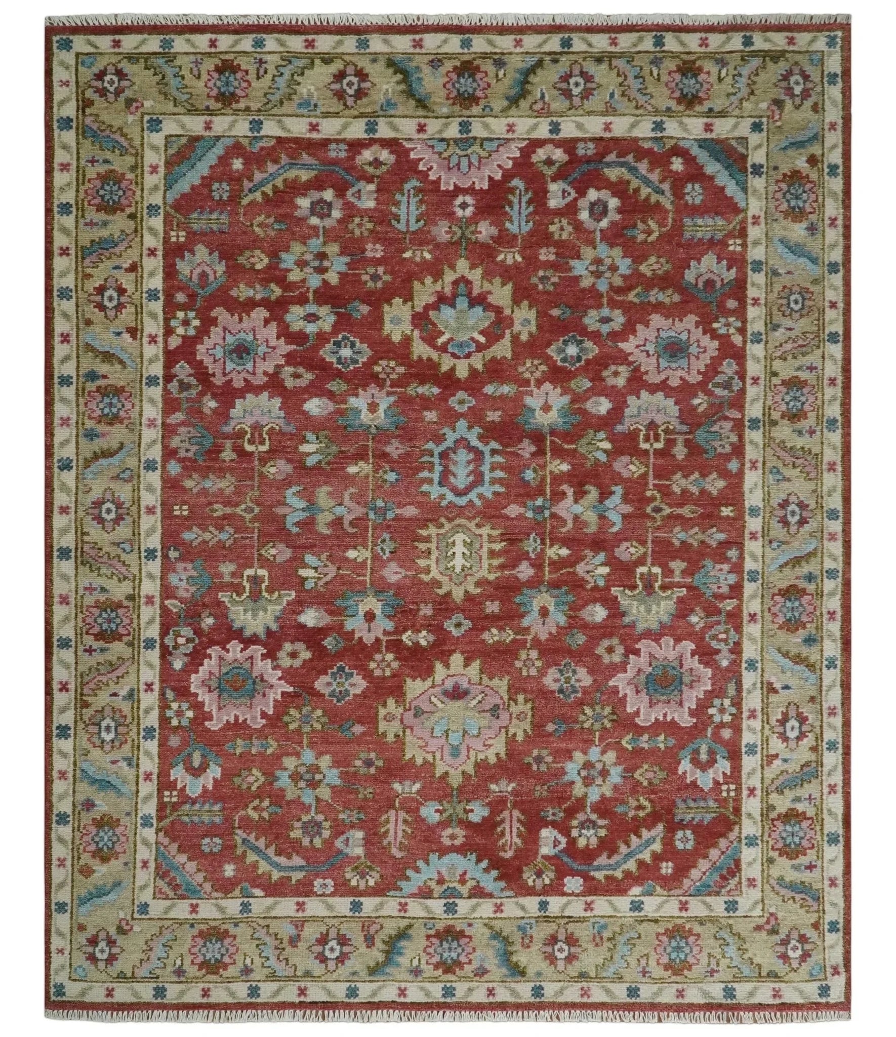 Custom Made Traditional Oushak Rust, Beige and Teal Hand knotted wool Area Rug - The Rug Decor