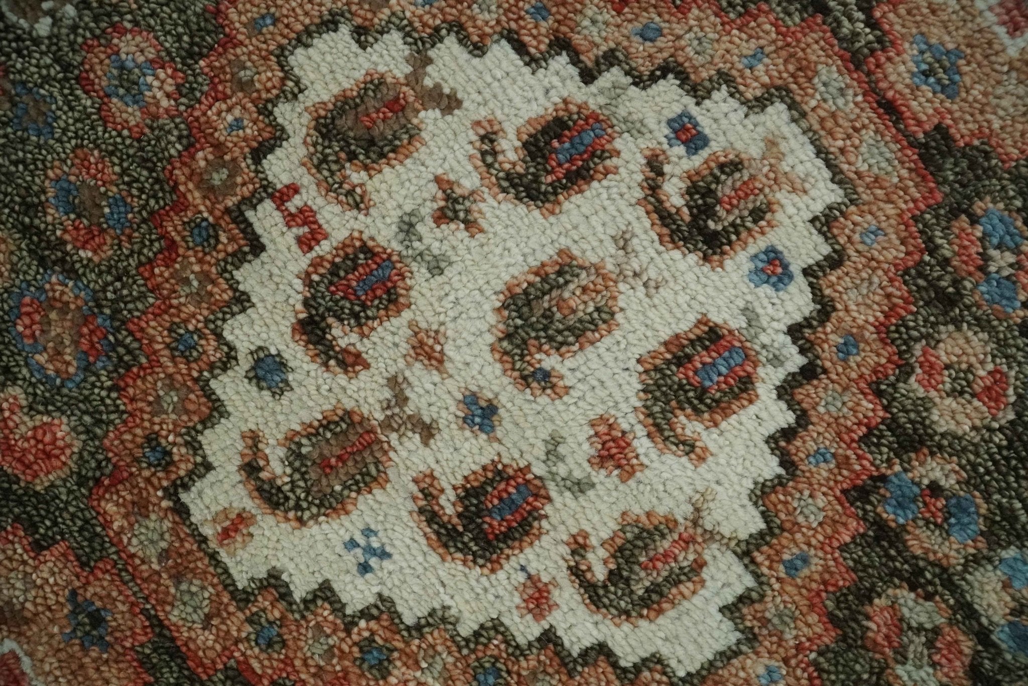 Custom made Traditional Vintage Style Green, Rust and Ivory Turkish design wool Area Rug - The Rug Decor