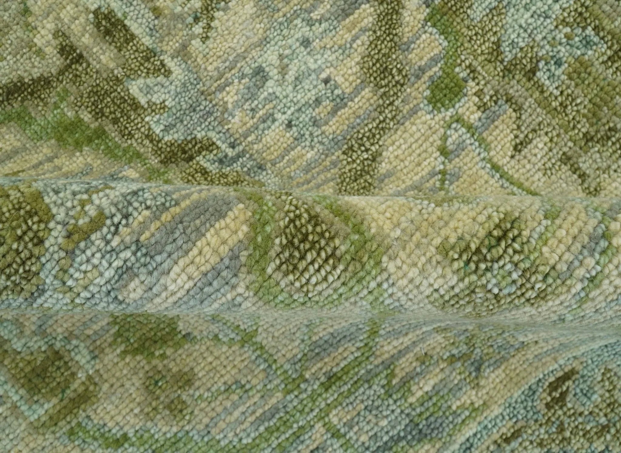 Custom Made Transitional Beige, Green and Blue Hand Knotted wool area rug - The Rug Decor
