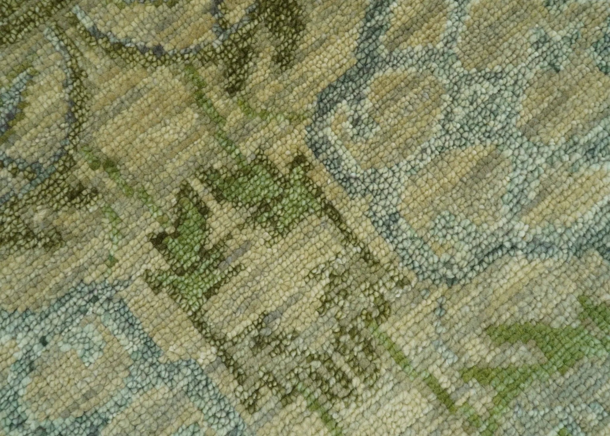 Custom Made Transitional Beige, Green and Blue Hand Knotted wool area rug - The Rug Decor