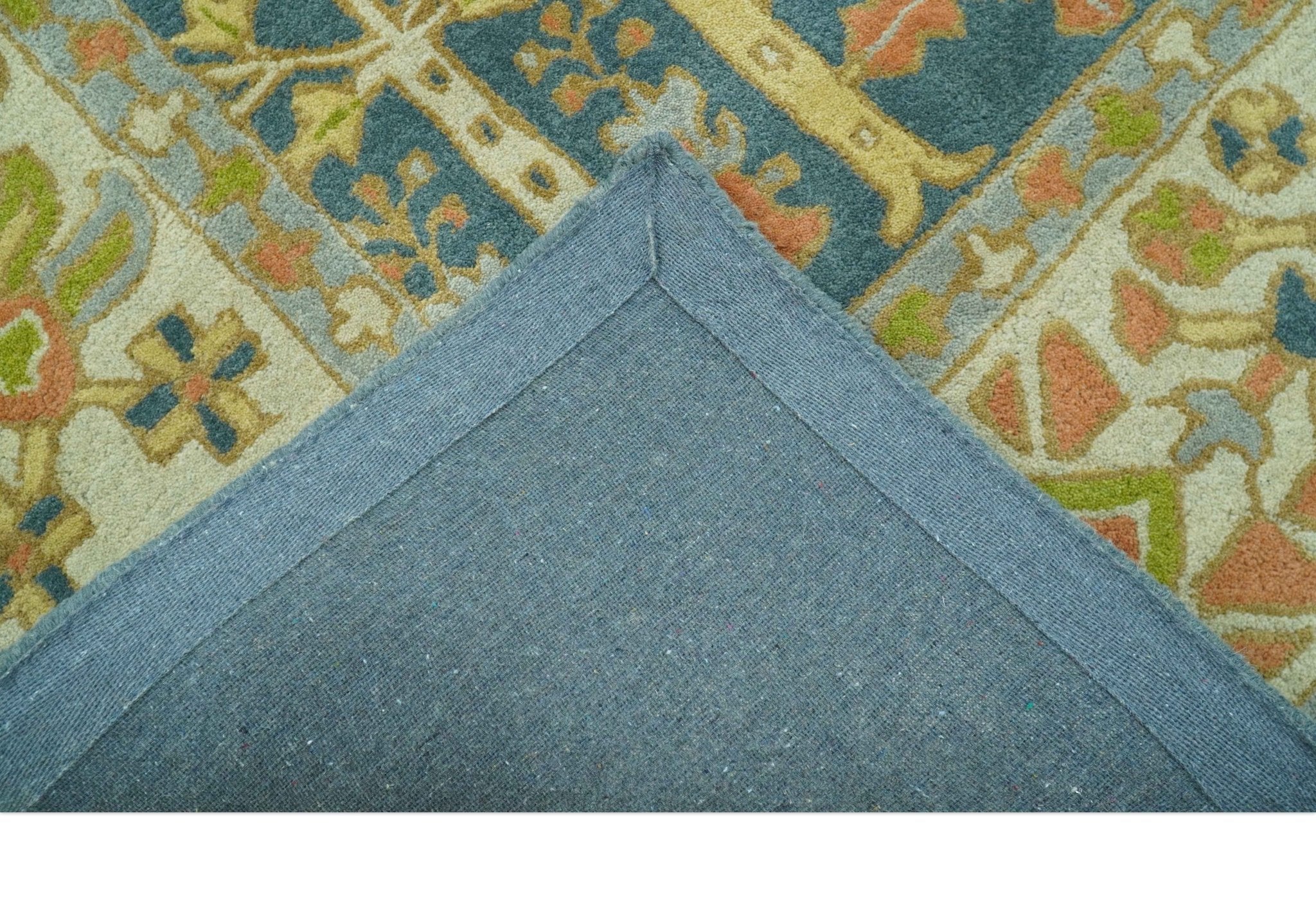 Custom Made Tree of Life Beige And Teal Floral Design Hand Tufted Wool Area Rug