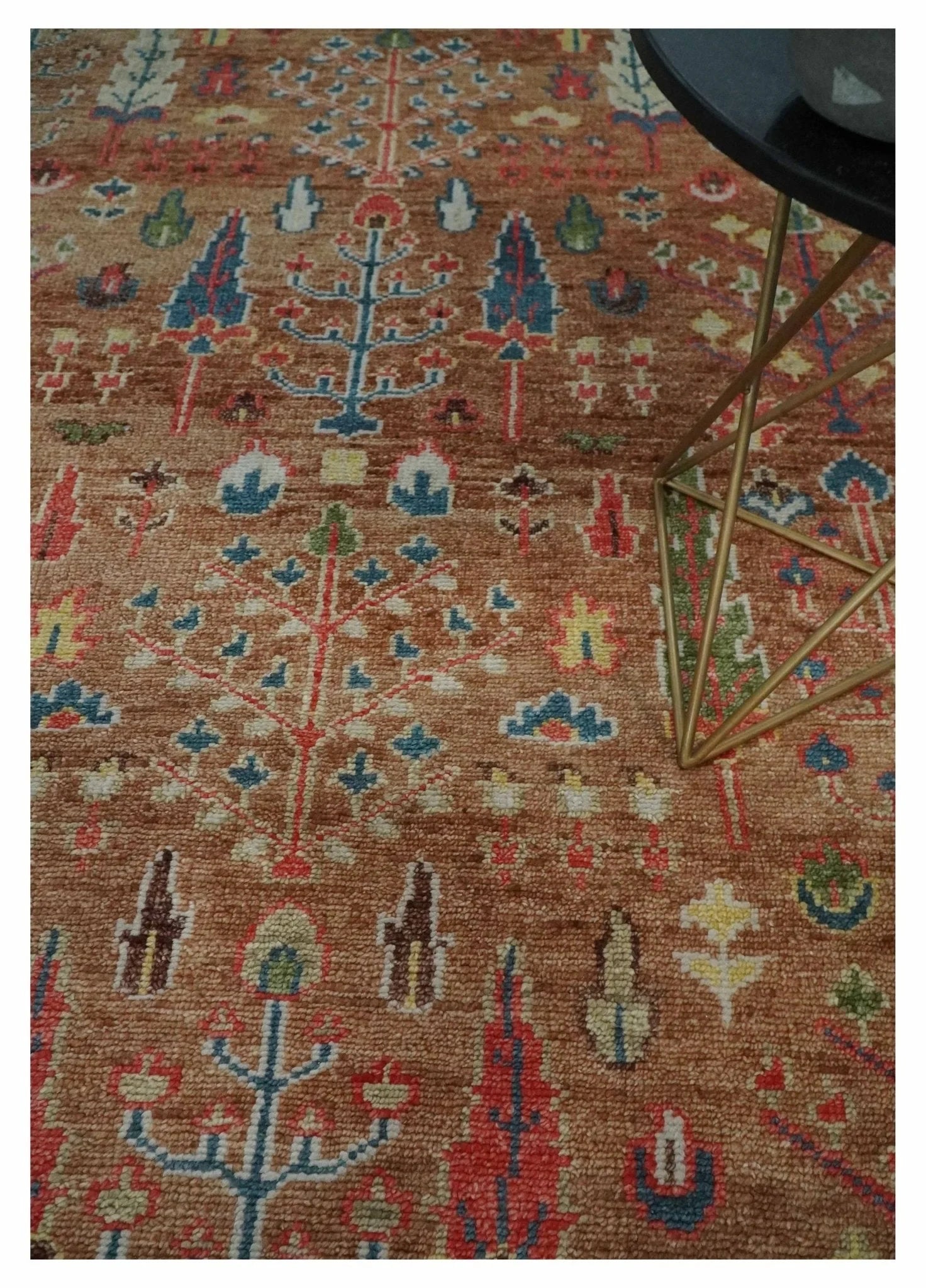 Custom made Tree of Life Brown and Rust Hand Knotted Traditional Oushak Wool Rug - The Rug Decor