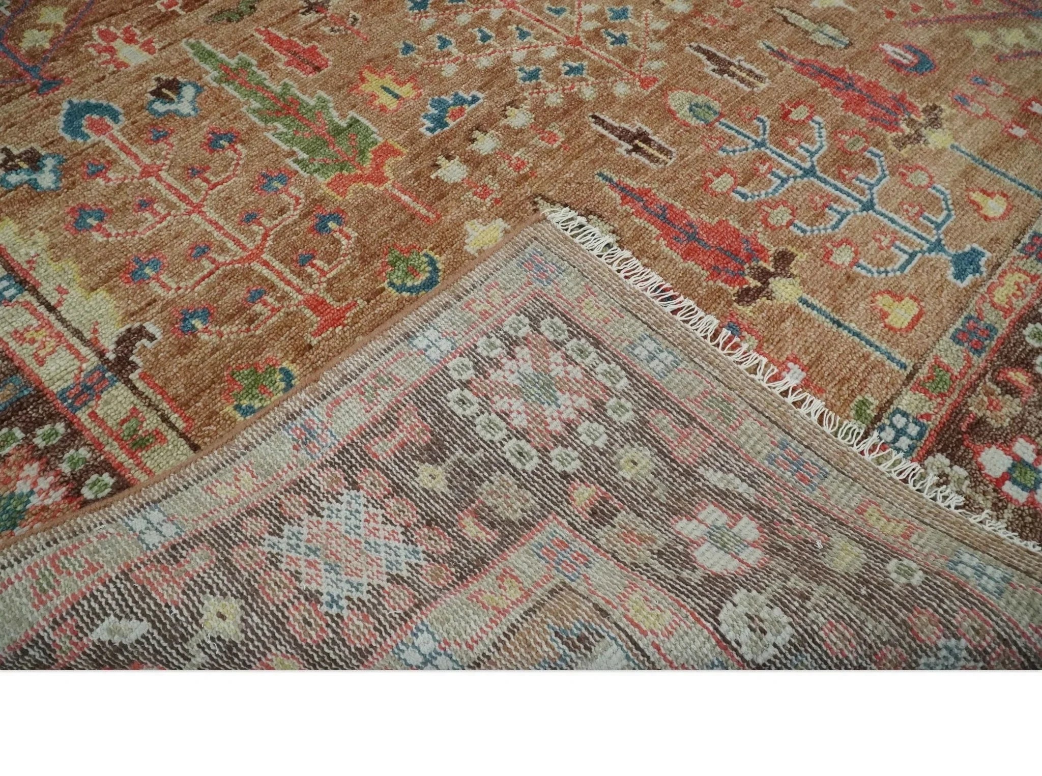 Custom made Tree of Life Brown and Rust Hand Knotted Traditional Oushak Wool Rug - The Rug Decor