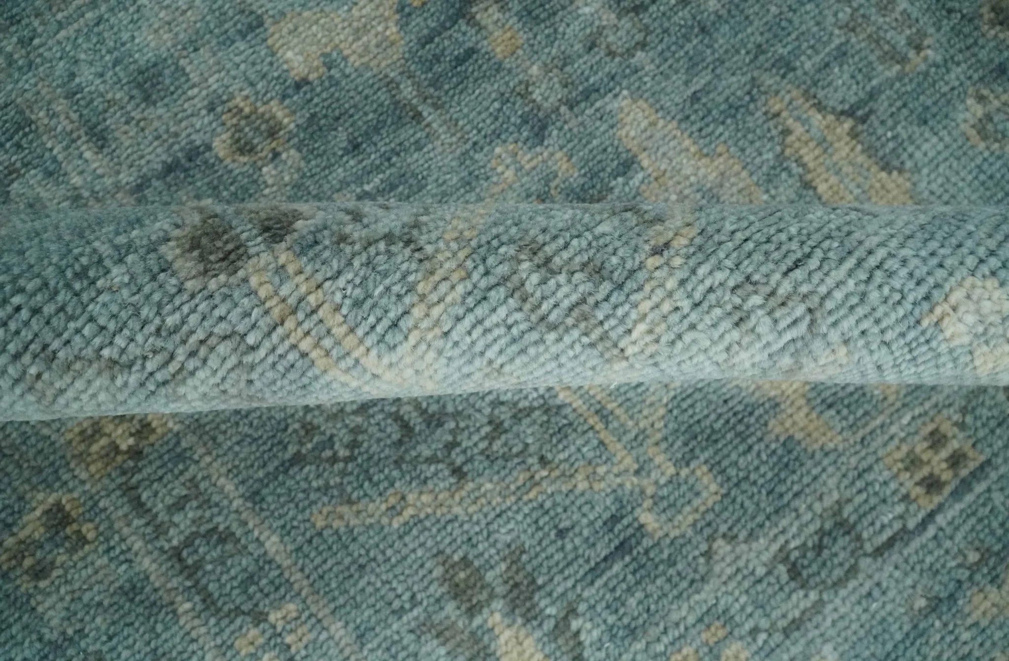 Custom Made Tree of Life Hand Knotted Teal and Beige Traditional Oushak Wool Area Rug - The Rug Decor