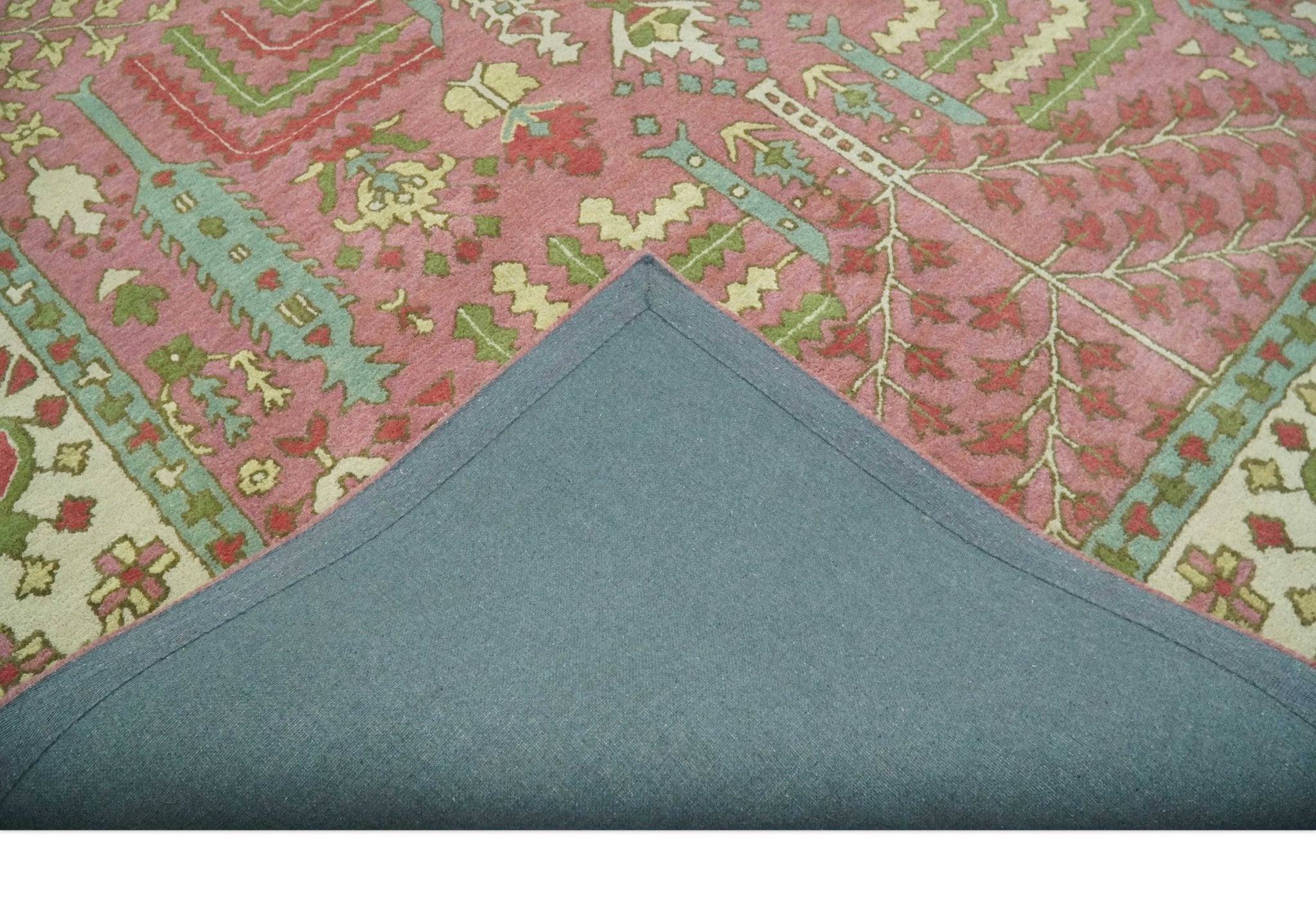 Custom Made Tree of life Traditional Floral Dark Peach, Beige and Green wool Area Rug - The Rug Decor