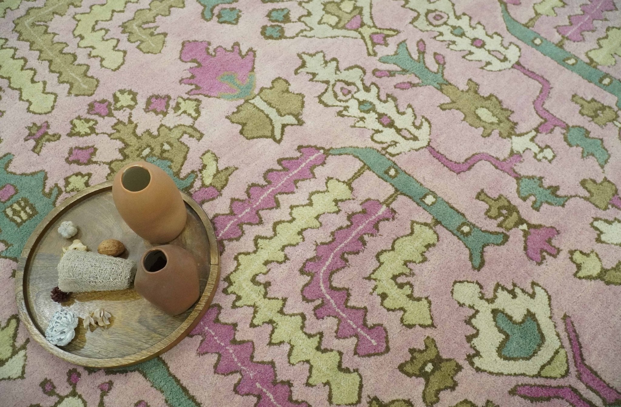 Custom Made Tree of life Traditional Floral Light Purple, Green, Olive and Beige Hand Tufted wool Area Rug - The Rug Decor