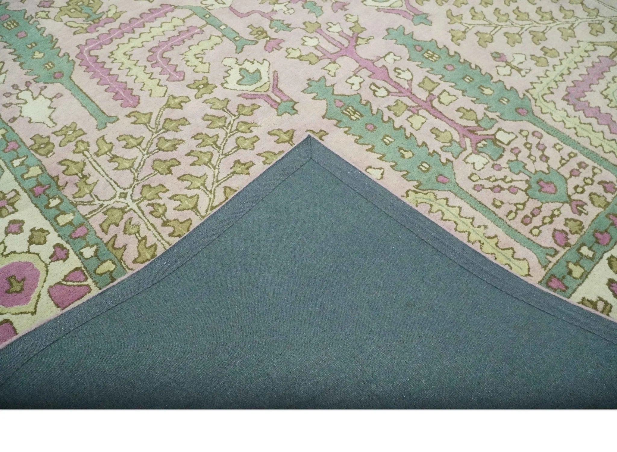 Custom Made Tree of life Traditional Floral Light Purple, Green, Olive and Beige Hand Tufted wool Area Rug - The Rug Decor