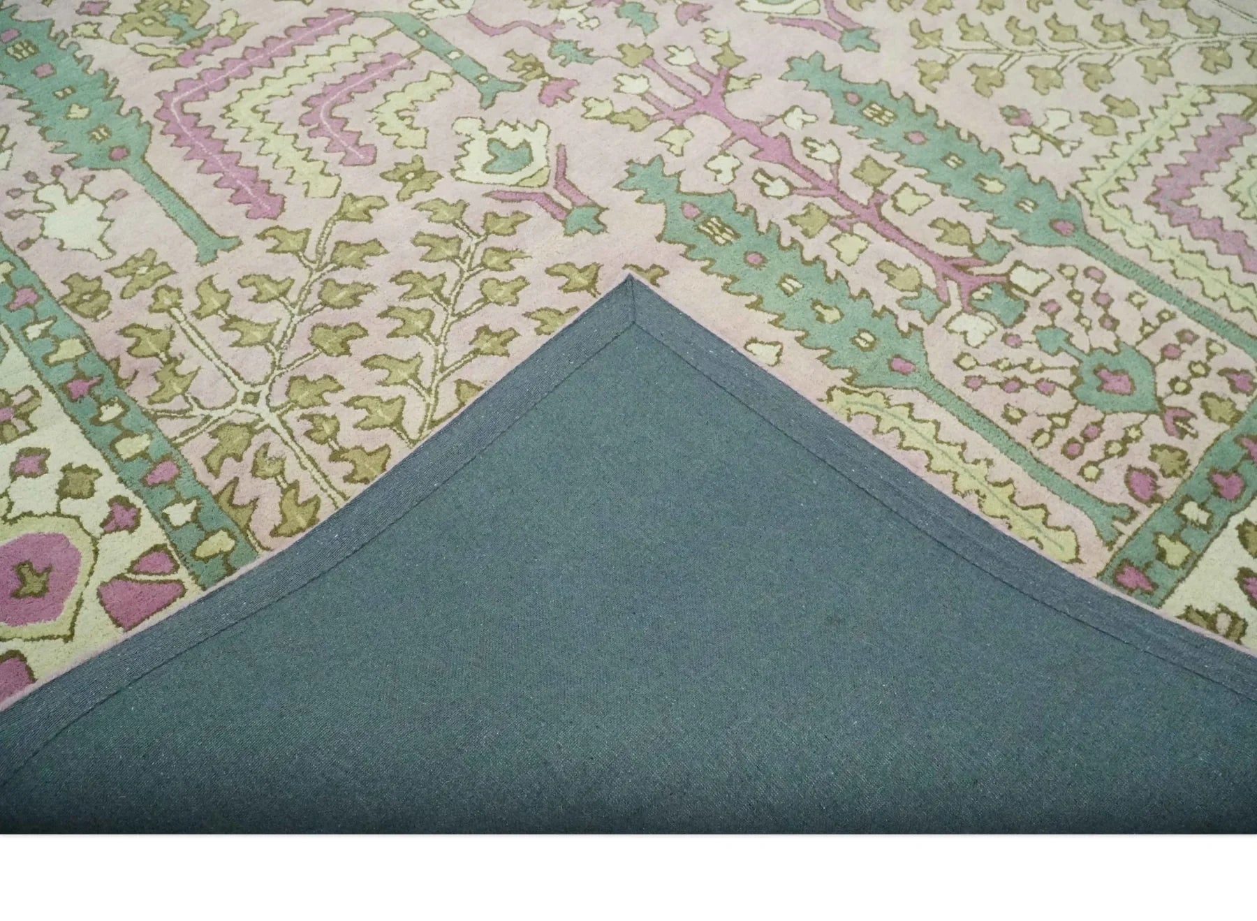 Custom Made Tree of life Traditional Floral Light Purple, Green, Olive, and Beige Hand Tufted wool Area Rug