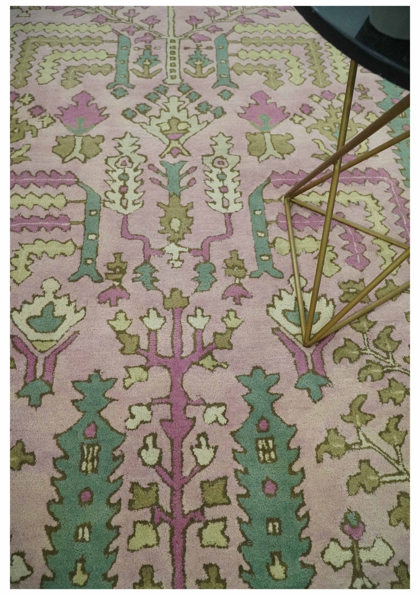 Custom Made Tree of life Traditional Floral Light Purple, Green, Olive and Beige Hand Tufted wool Area Rug - The Rug Decor