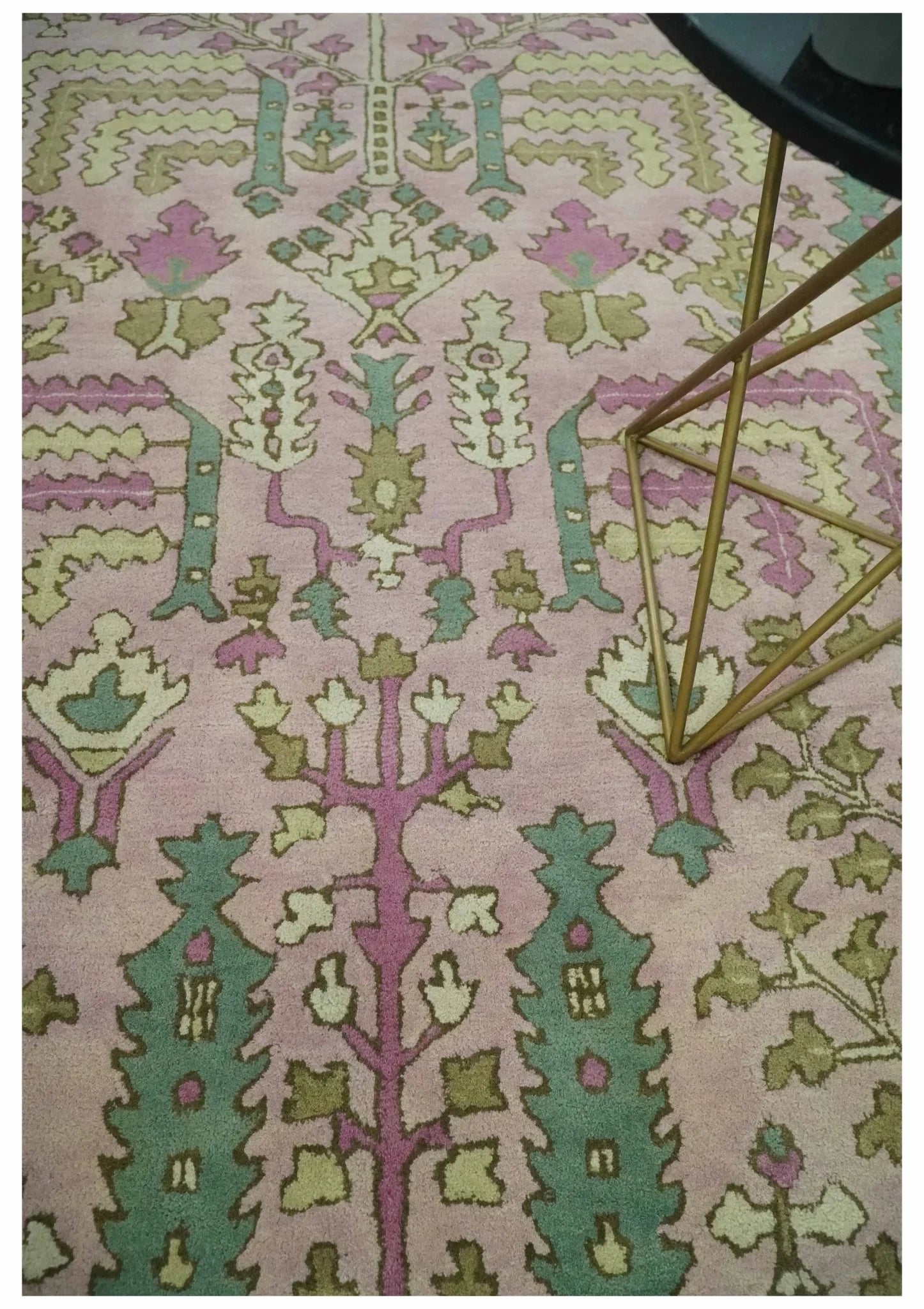 Custom Made Tree of life Traditional Floral Light Purple, Green, Olive, and Beige Hand Tufted wool Area Rug