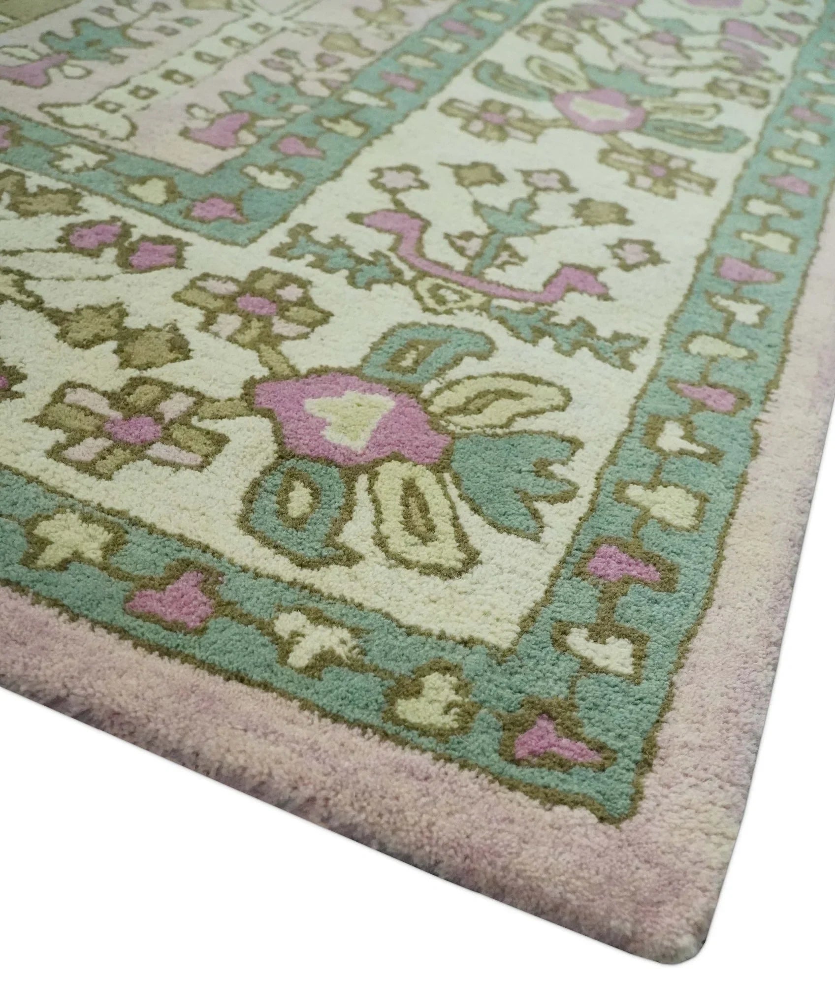 Custom Made Tree of life Traditional Floral Light Purple, Green, Olive, and Beige Hand Tufted wool Area Rug