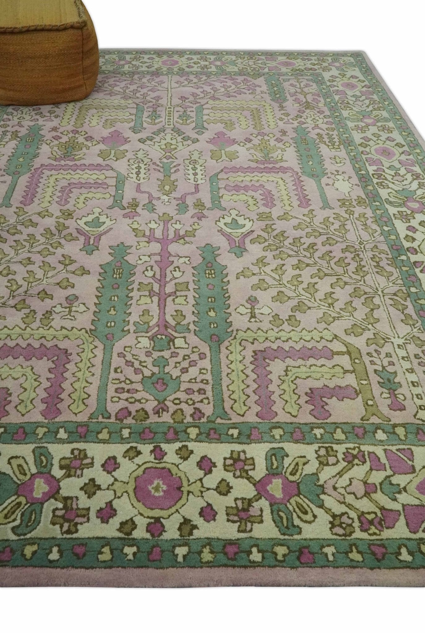 Custom Made Tree of life Traditional Floral Light Purple, Green, Olive and Beige Hand Tufted wool Area Rug - The Rug Decor