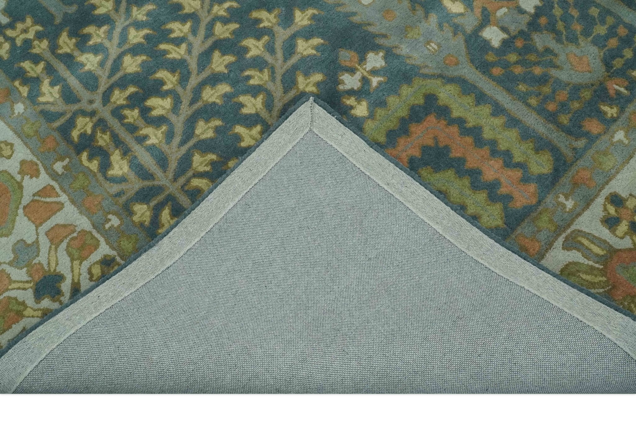 Custom Made Tree of life Traditional Teal, Silver, Green and Dark Peach wool Rug - The Rug Decor