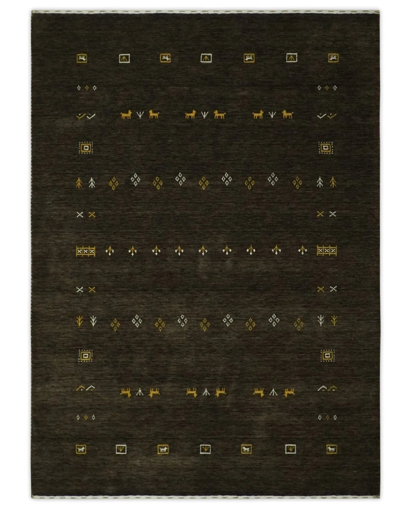 Custom Made Tribal look Brown Traditional Hand loom Wool Area Rug