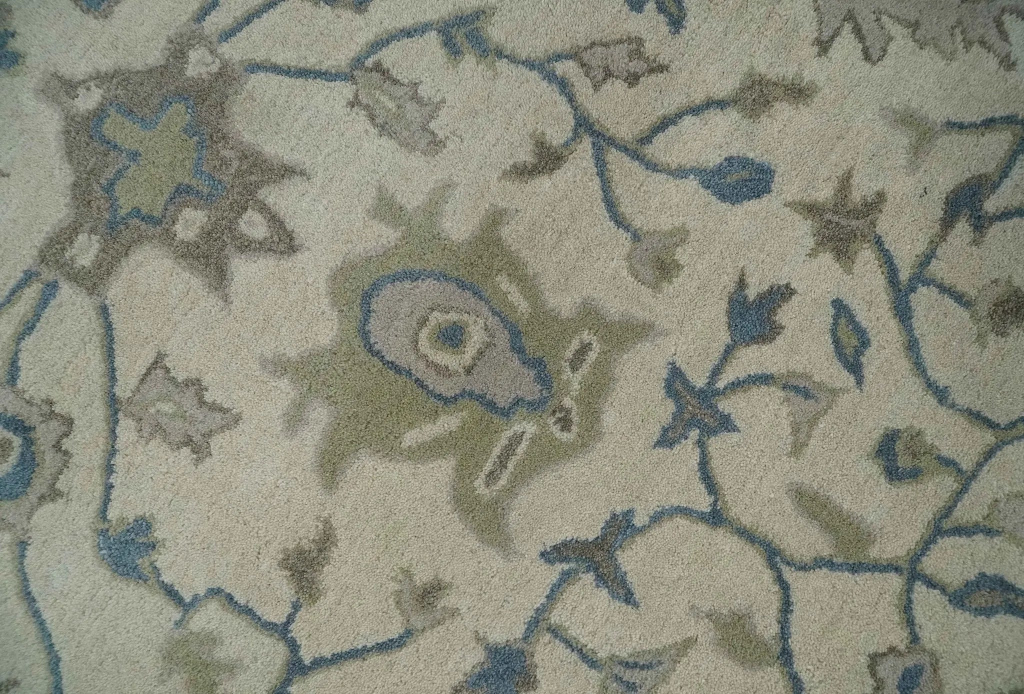 Custom Made Tufted Beige and Blue Traditional Wool Oushak Rug - The Rug Decor