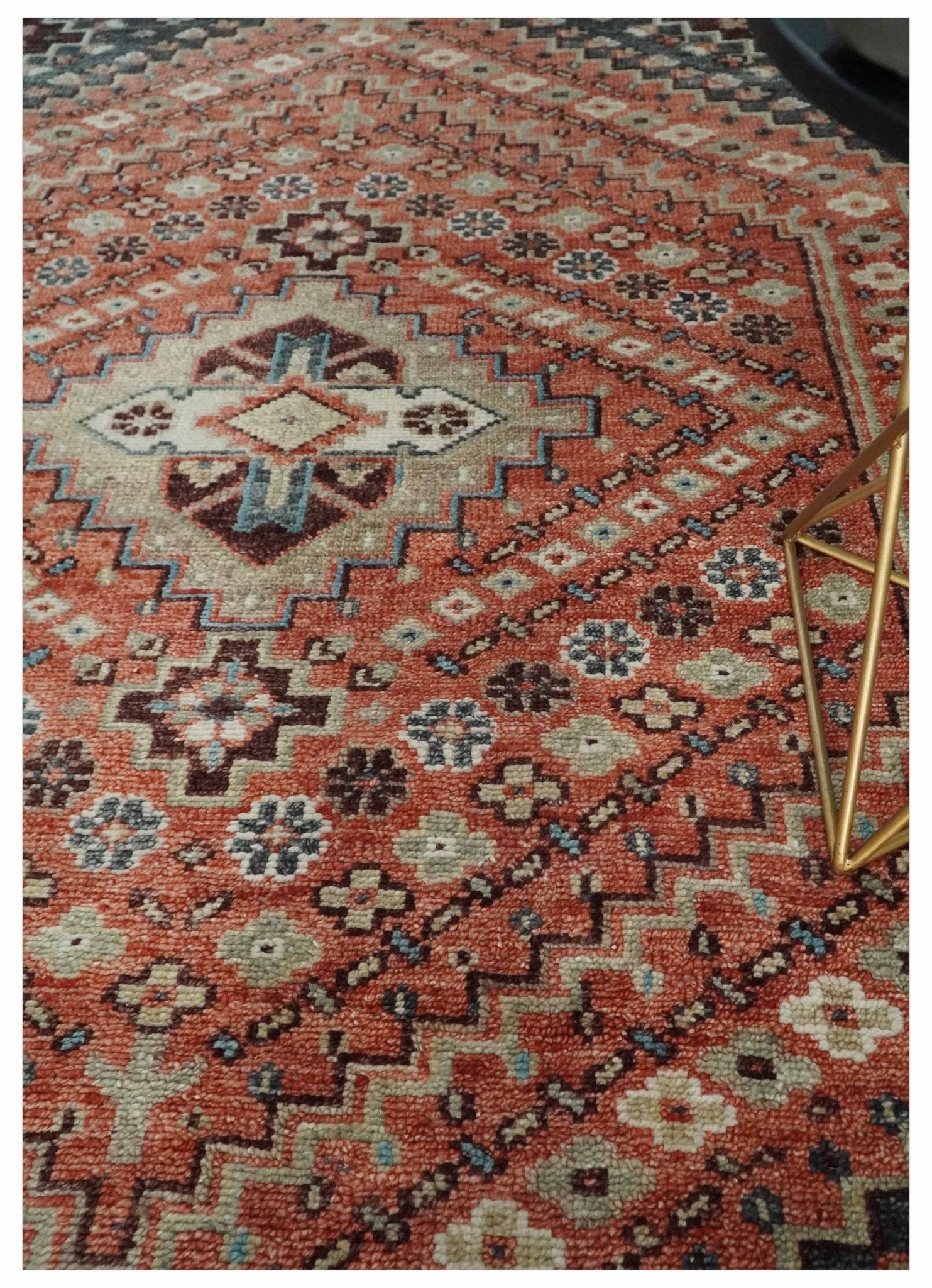Custom Made Turkish Style Rust and Charcoal Traditional Medallion Hand knotted wool Area Rug - The Rug Decor