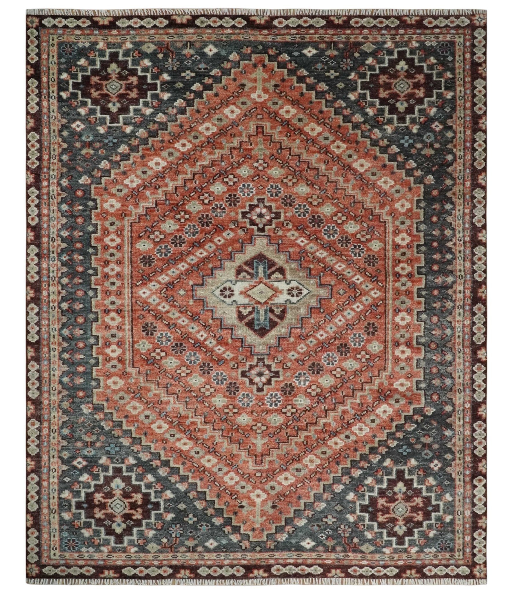 Custom Made Turkish Style Rust and Charcoal Traditional Medallion Hand knotted wool Area Rug - The Rug Decor