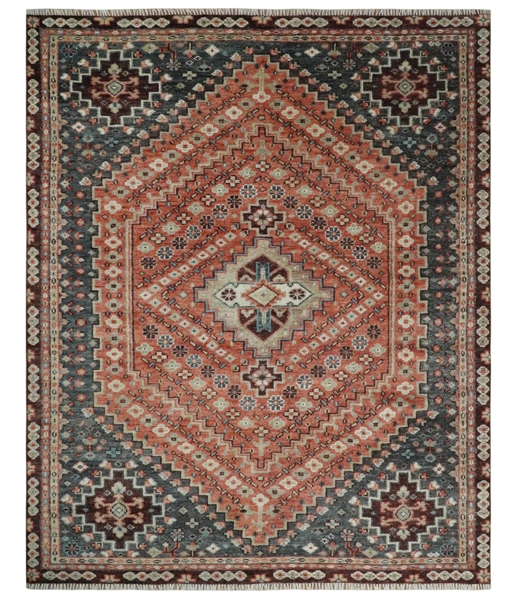 Custom Made Turkish Style Rust and Charcoal Traditional Medallion Hand knotted wool Area Rug - The Rug Decor