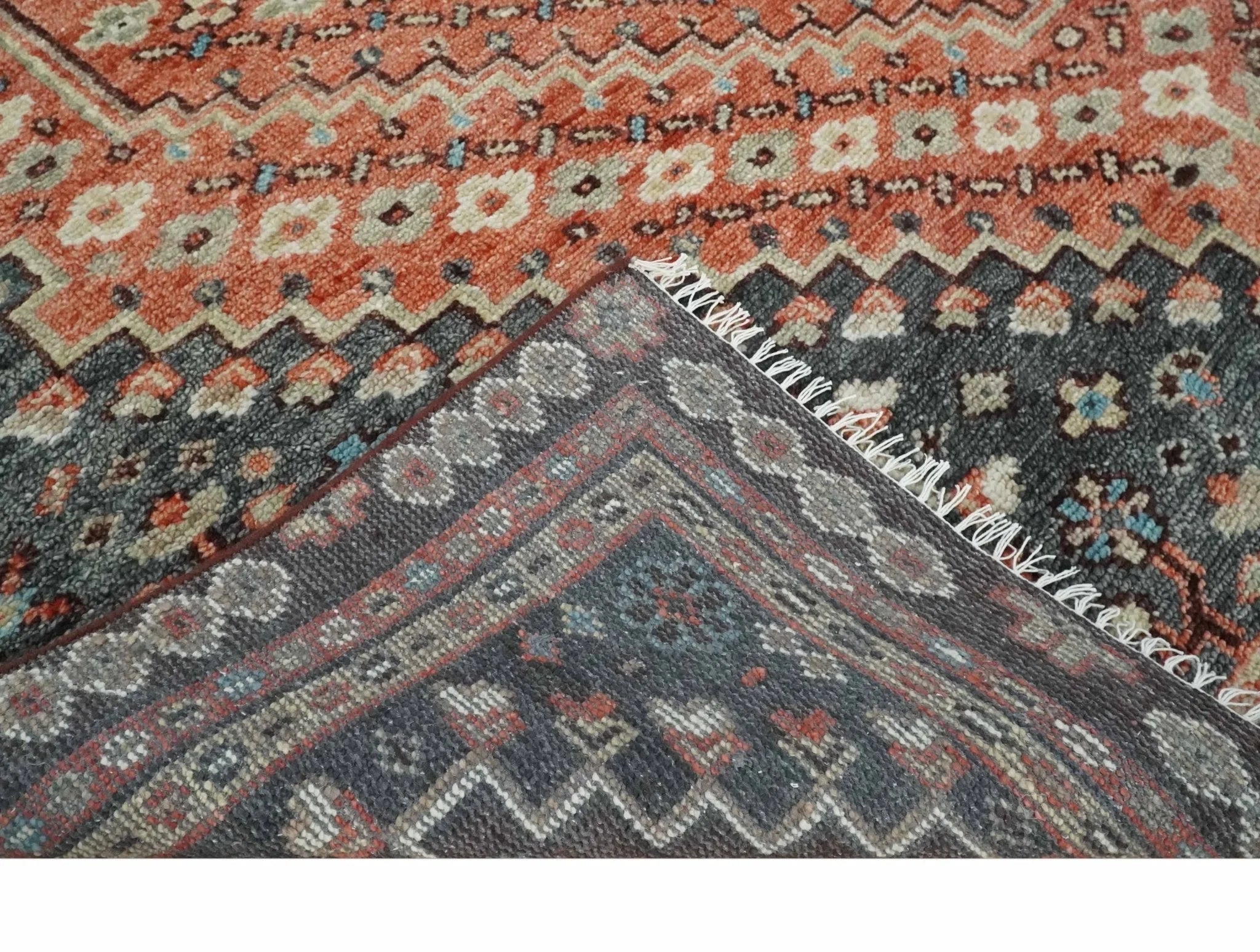 Custom Made Turkish Style Rust and Charcoal Traditional Medallion Hand knotted wool Area Rug - The Rug Decor